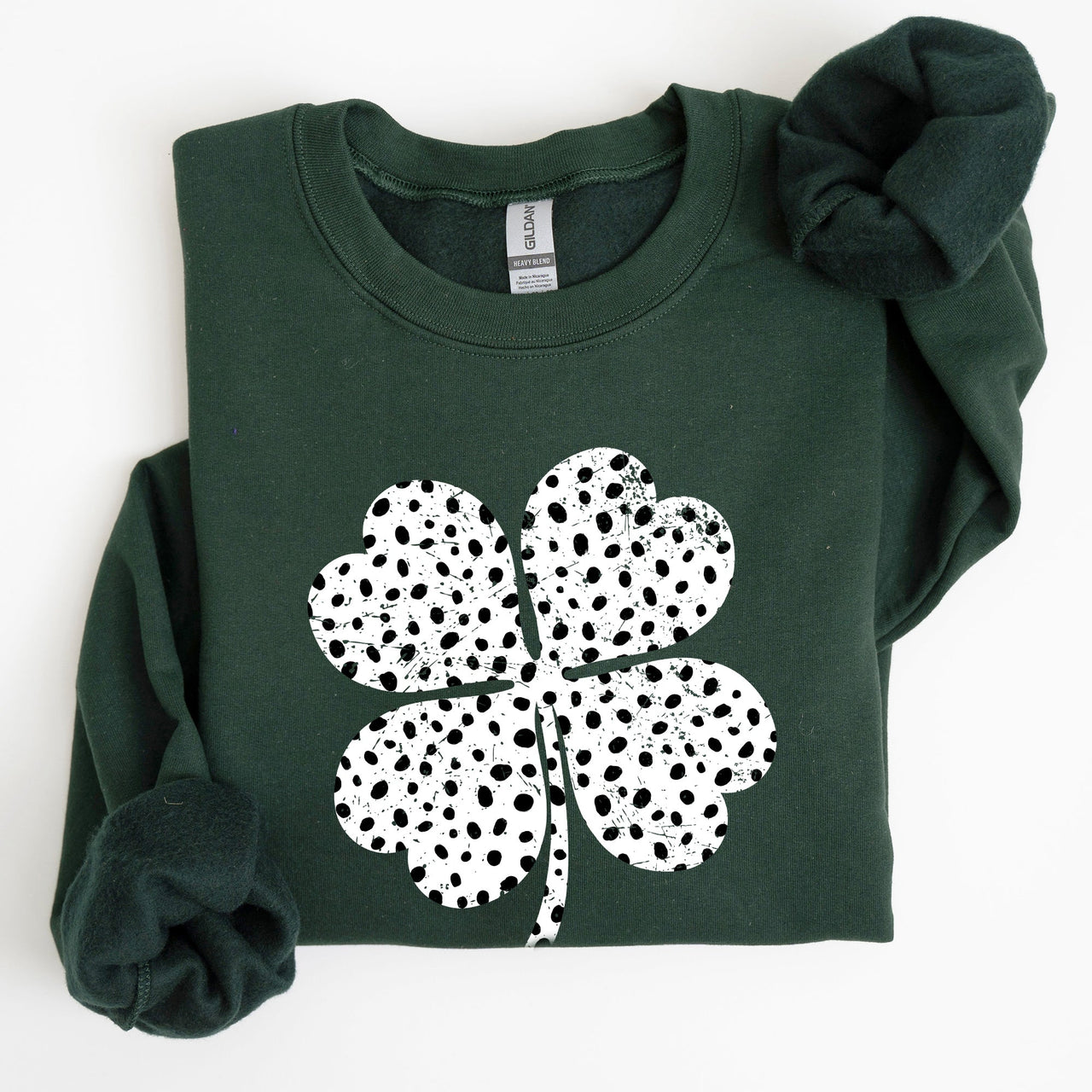 Polka Dot Shamrock Allover Dalmatian Print Festive St Patrick's Day Cozy Sweatshirt