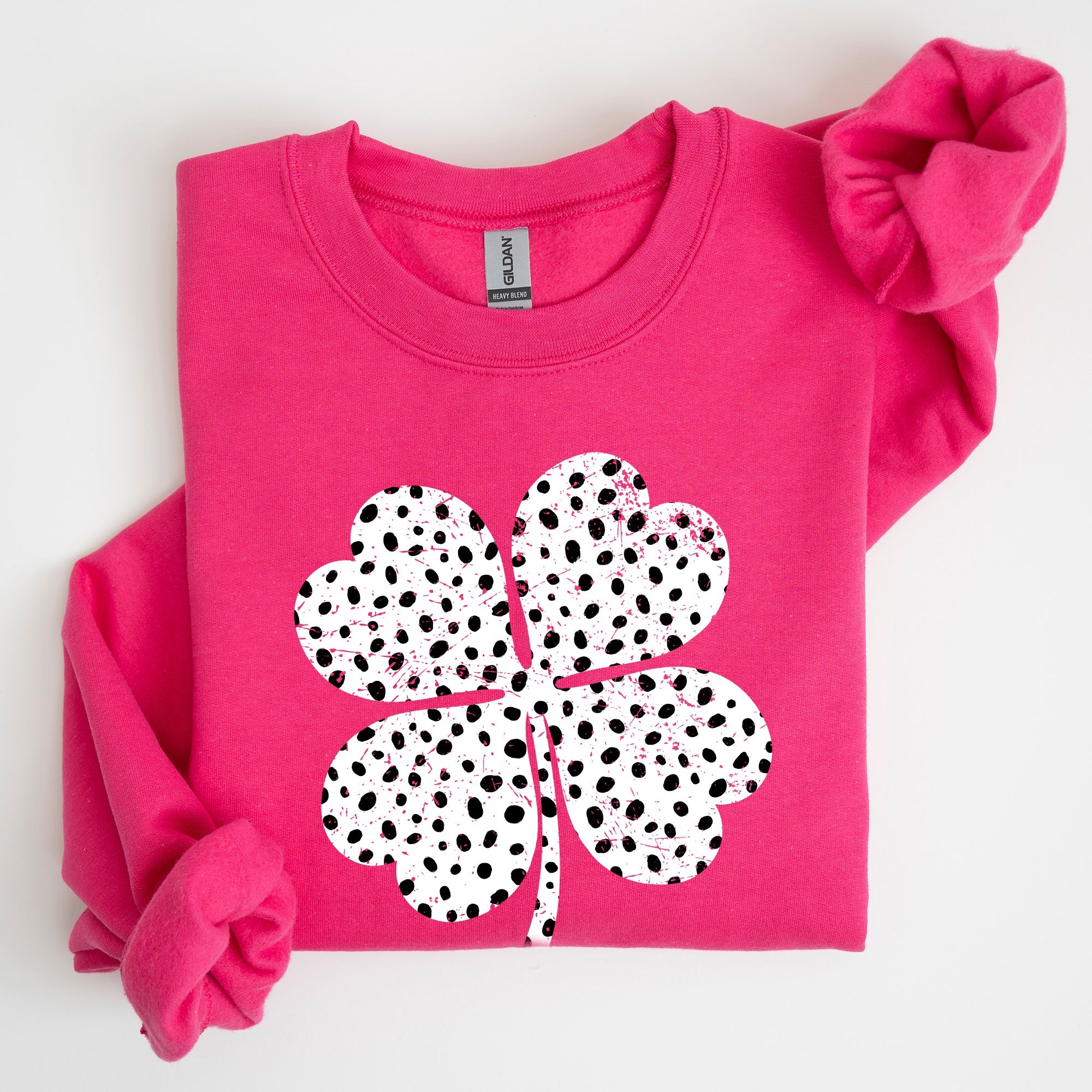 Polka Dot Shamrock Allover Dalmatian Print Festive St Patrick's Day Cozy Sweatshirt