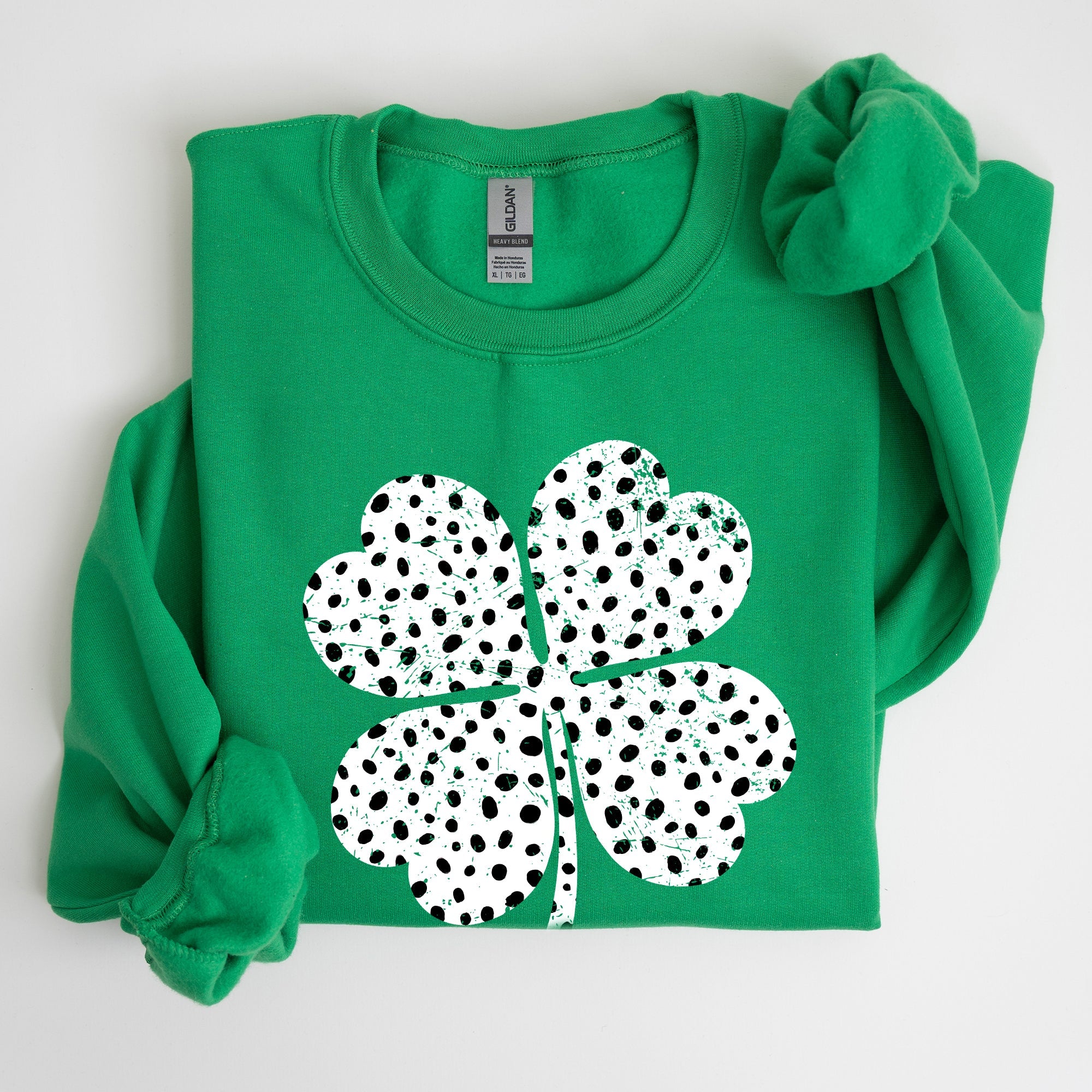 Polka Dot Shamrock Allover Dalmatian Print Festive St Patrick's Day Cozy Sweatshirt