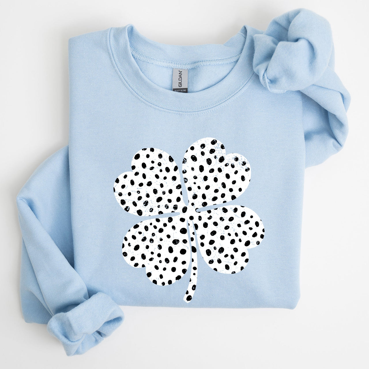 Polka Dot Shamrock Allover Dalmatian Print Festive St Patrick's Day Cozy Sweatshirt