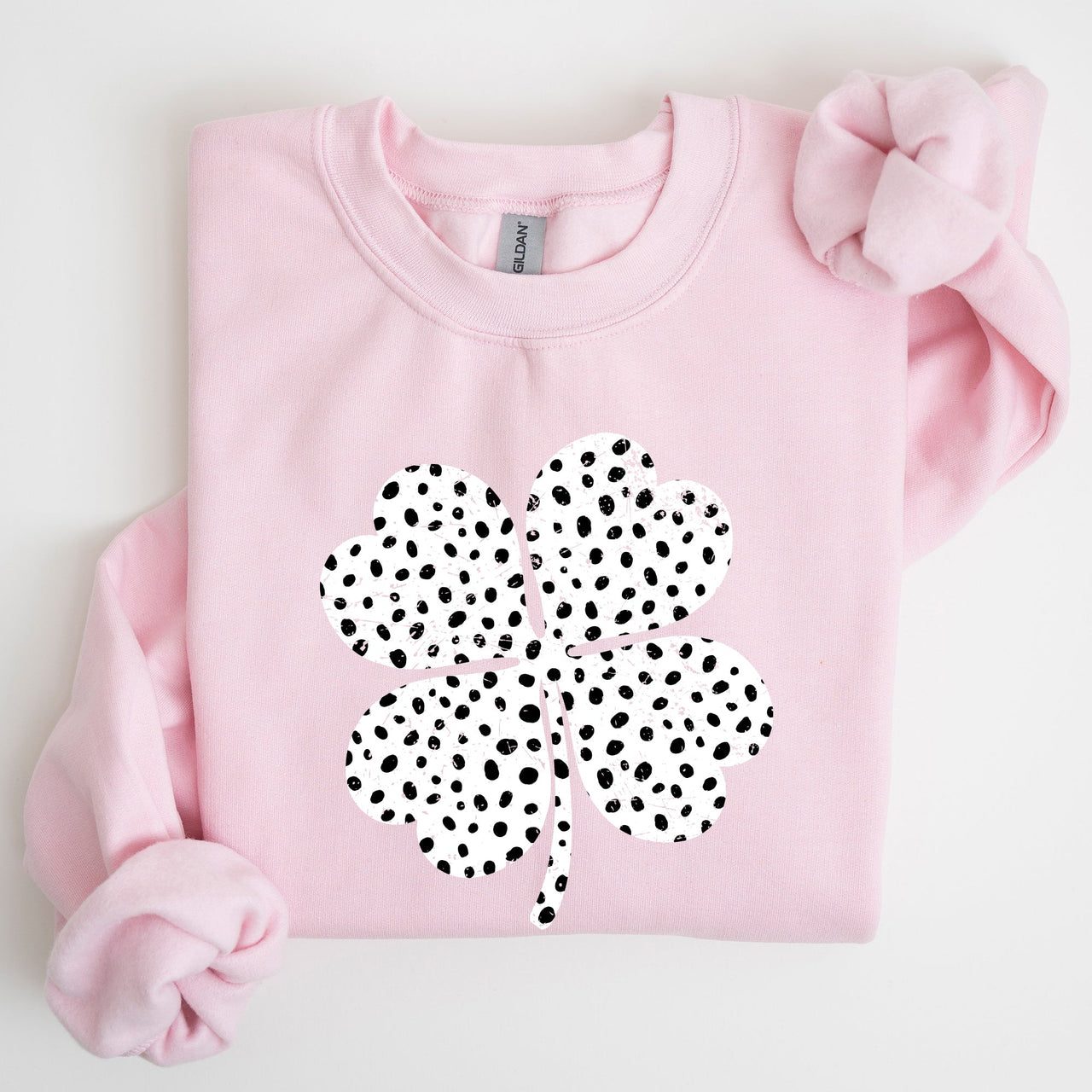 Polka Dot Shamrock Allover Dalmatian Print Festive St Patrick's Day Cozy Sweatshirt