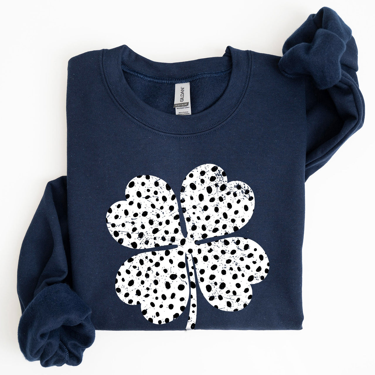 Polka Dot Shamrock Allover Dalmatian Print Festive St Patrick's Day Cozy Sweatshirt