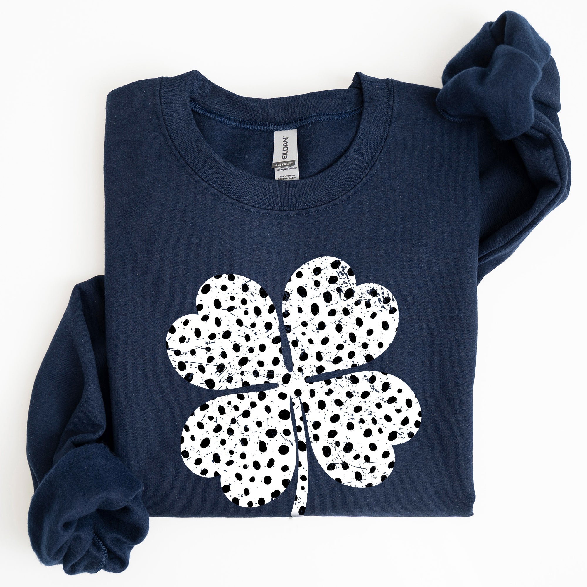 Polka Dot Shamrock Allover Dalmatian Print Festive St Patrick's Day Cozy Sweatshirt