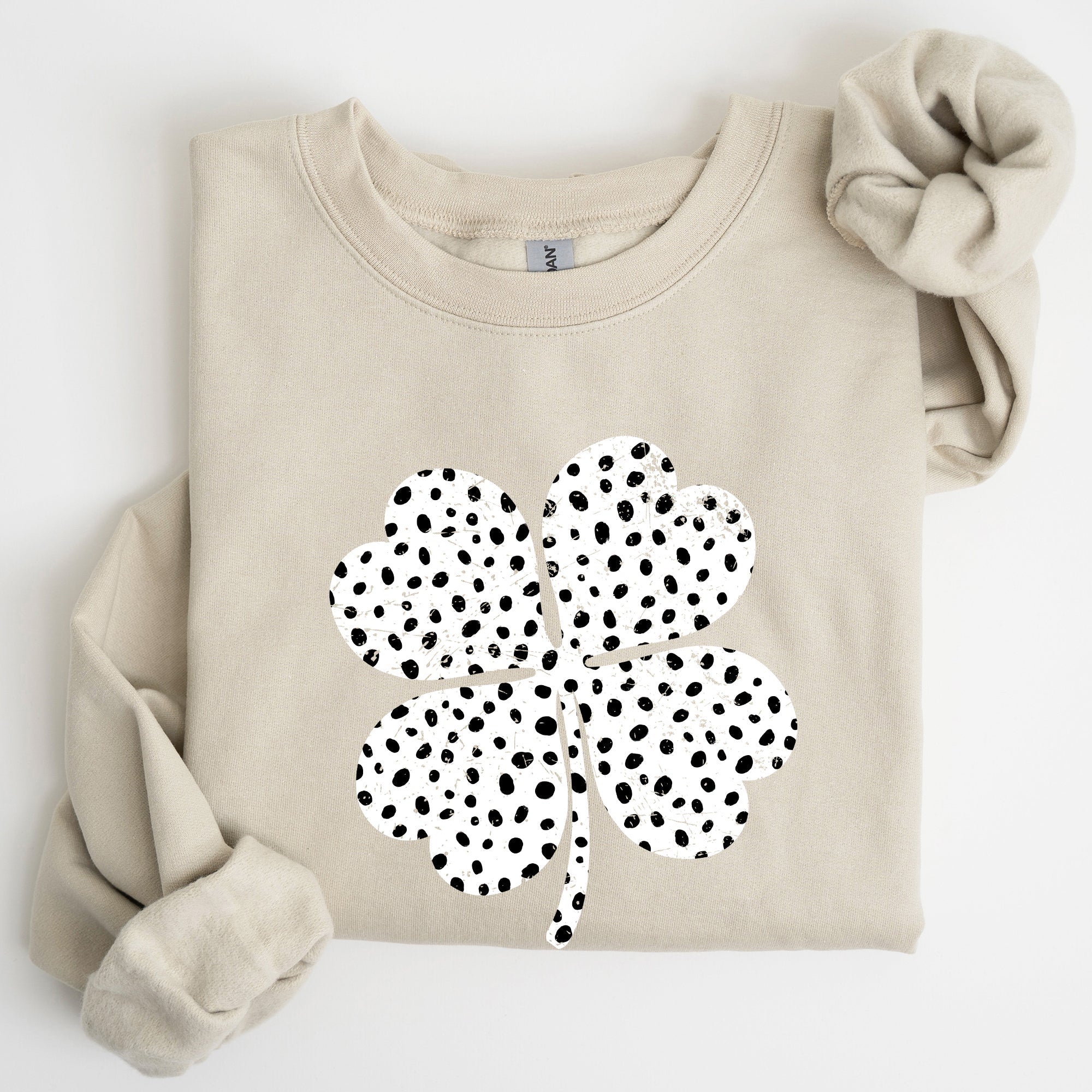 Polka Dot Shamrock Allover Dalmatian Print Festive St Patrick's Day Cozy Sweatshirt