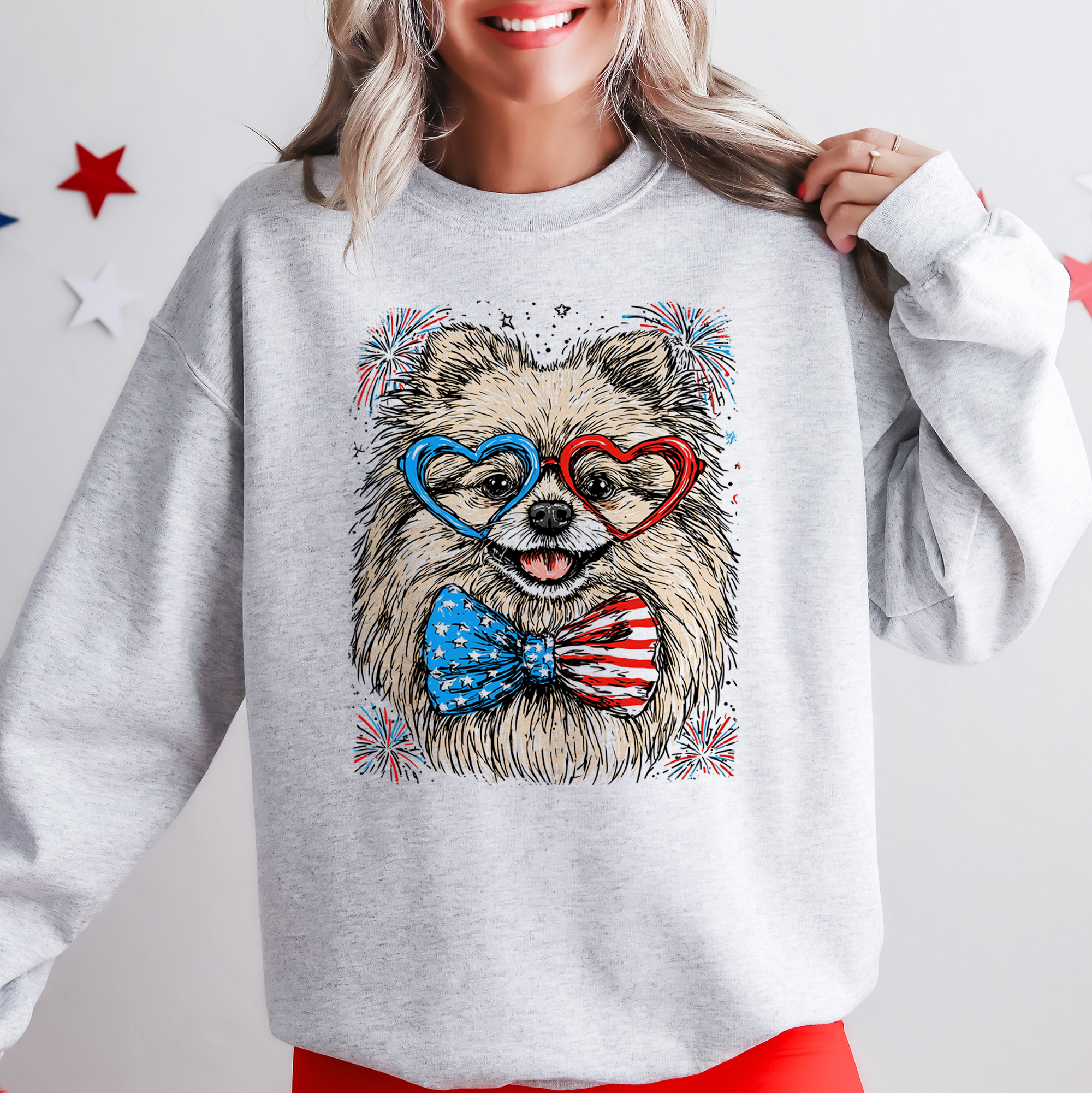 Pomeranian Patriotic Dog USA Pride Fourth Of July Pet Lover Illustration Sweatshirt