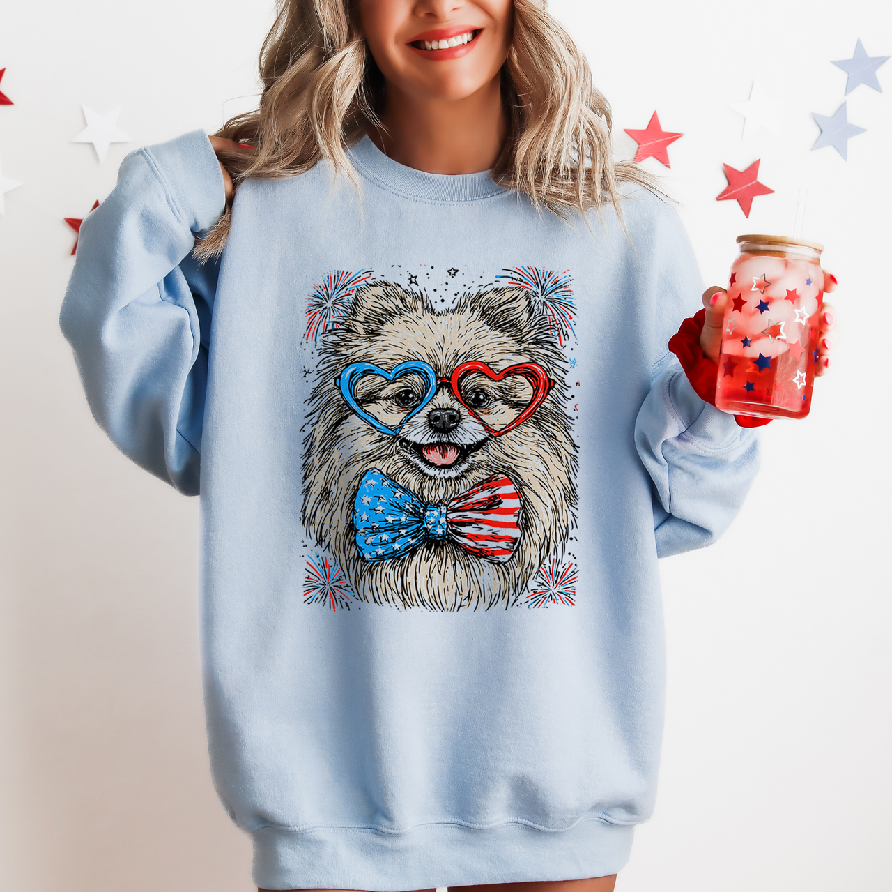 Pomeranian Patriotic Dog USA Pride Fourth Of July Pet Lover Illustration Sweatshirt