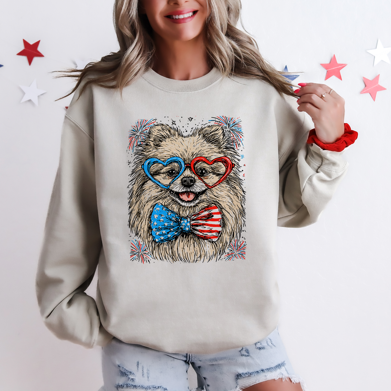 Pomeranian Patriotic Dog USA Pride Fourth Of July Pet Lover Illustration Sweatshirt
