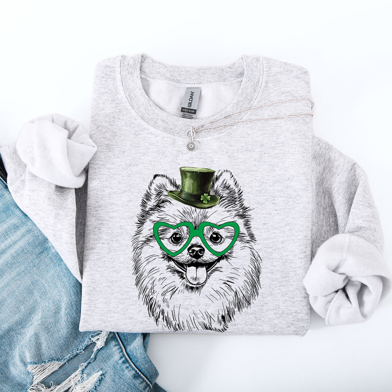 Pomeranian Adorable Dog St Patrick's Day Lucky Irish Spirit Celebration Festive Design Sweatshirt