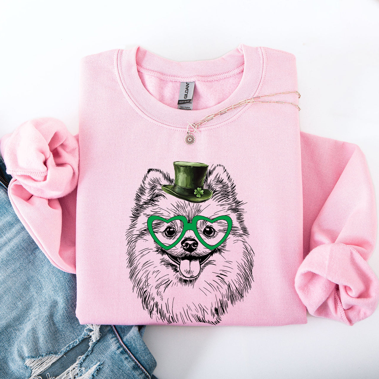 Pomeranian Adorable Dog St Patrick's Day Lucky Irish Spirit Celebration Festive Design Sweatshirt