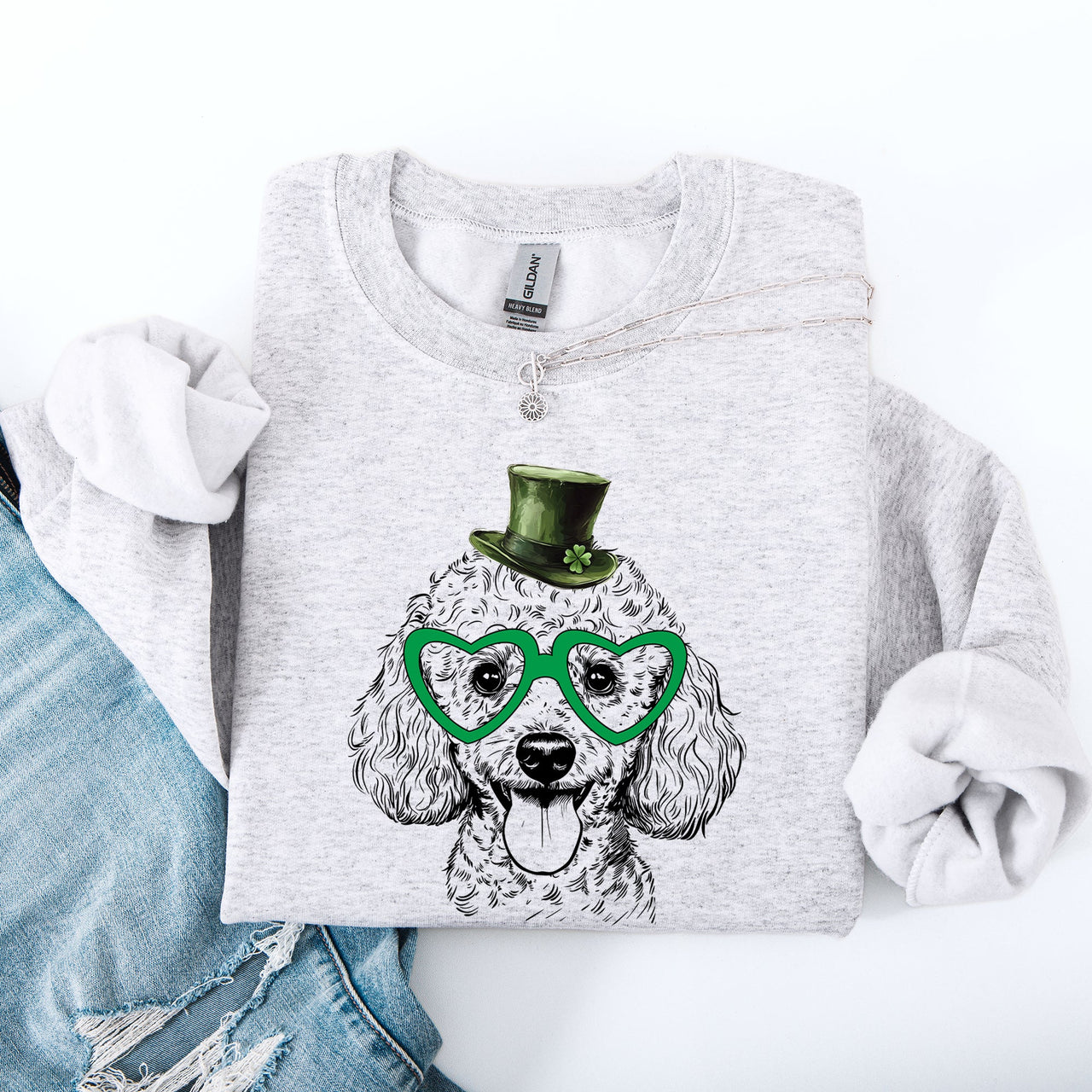 Poodle Adorable Dog St Patrick's Day Lucky Irish Whimsical Shamrock Print Sweatshirt