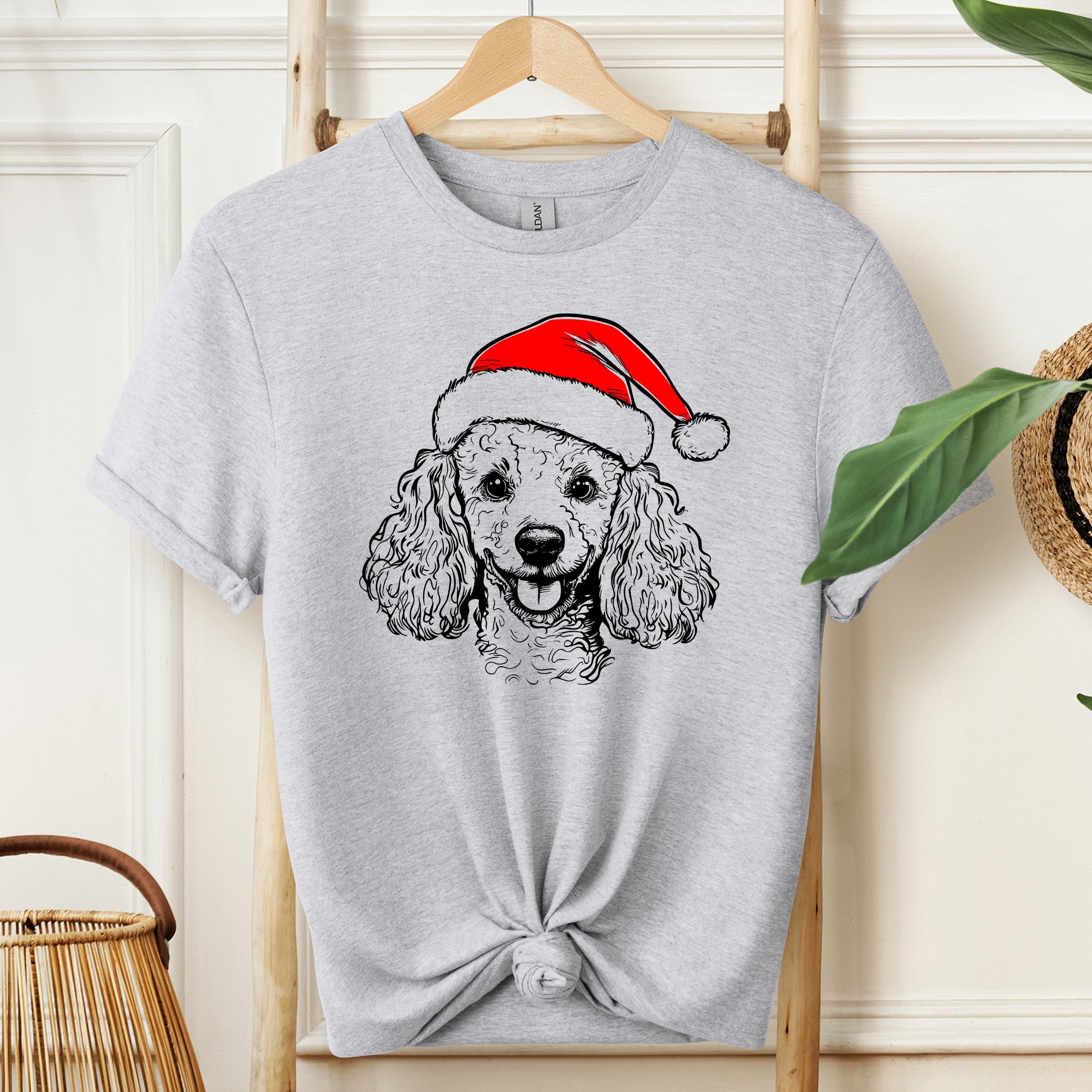 Poodle Santa Christmas Dog Lover Pet Graphic Illustration Design For Holiday Season Comfort Colors Tee