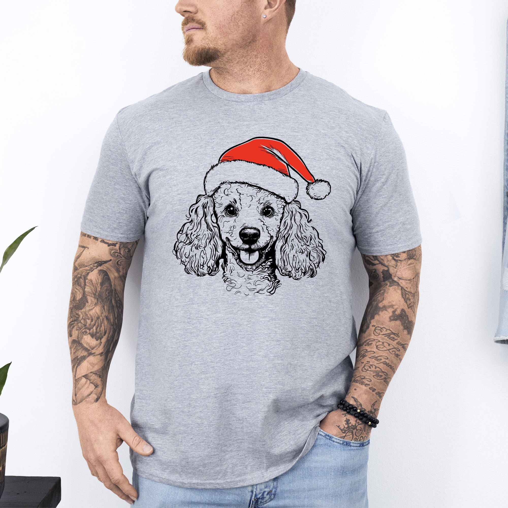 Poodle Santa Christmas Dog Lover Pet Graphic Illustration Design For Holiday Season Comfort Colors Tee