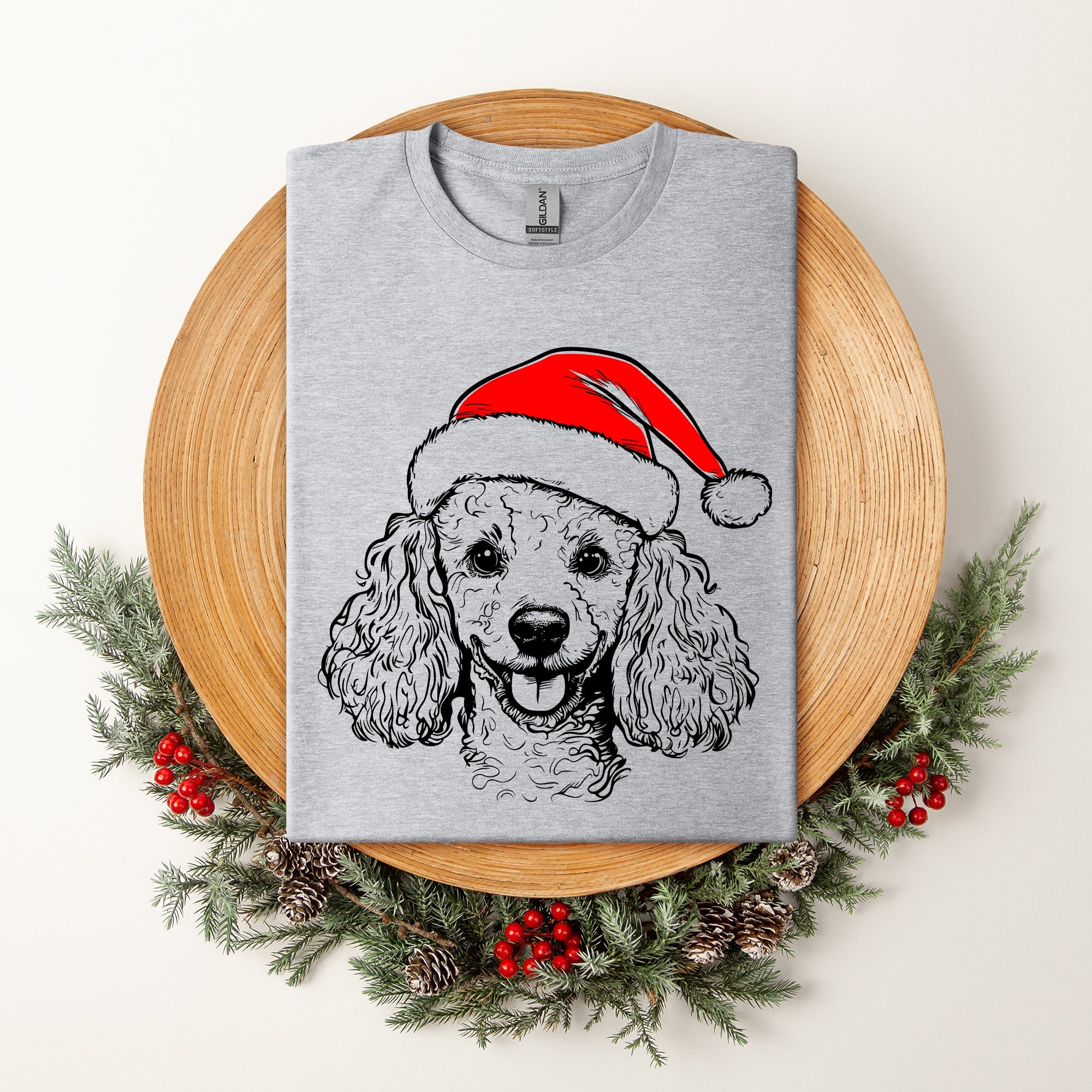 Poodle Santa Christmas Dog Lover Pet Graphic Illustration Design For Holiday Season Comfort Colors Tee