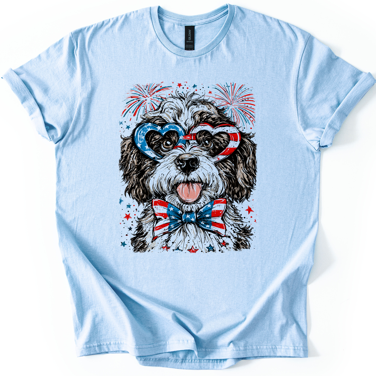 Portuguese Water Dog Patriotic USA America 4th Of July Graphic Tee For Pet Lovers