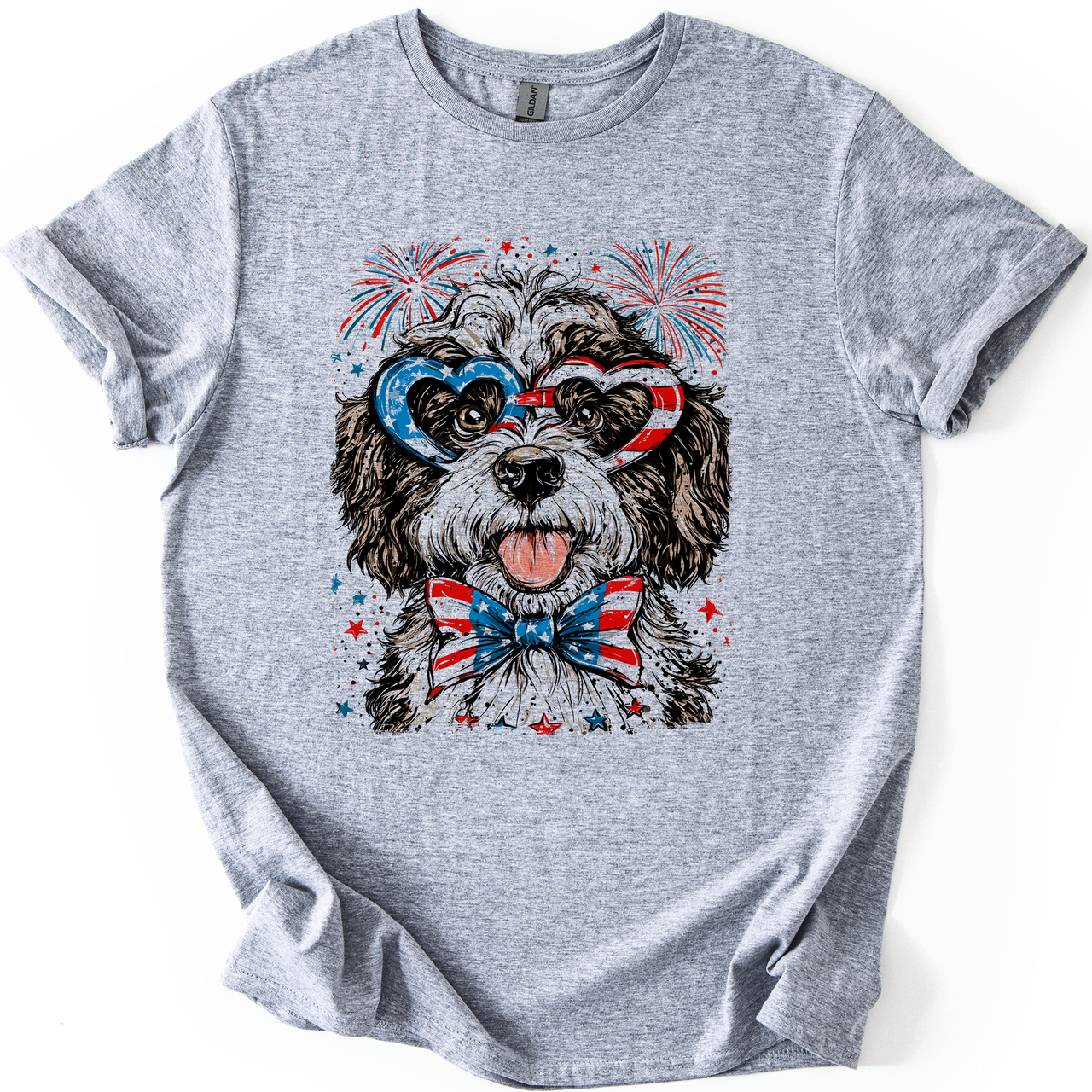 Portuguese Water Dog Patriotic USA America 4th Of July Graphic Tee For Pet Lovers