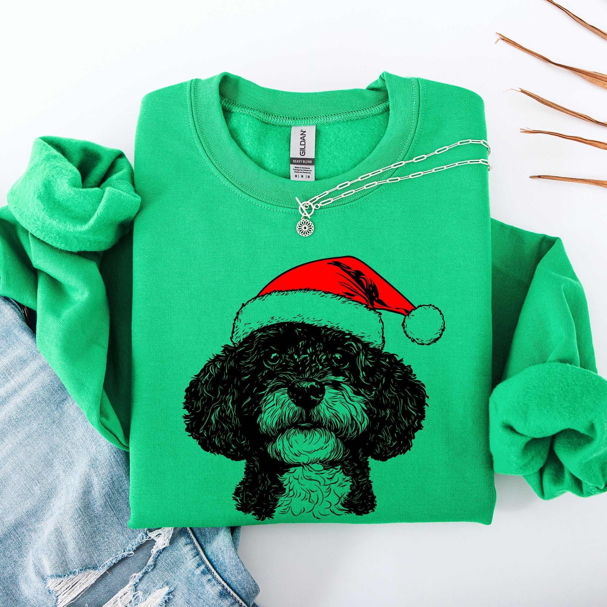 Portuguese Water Dog Santa Christmas Dog Lover Cozy Holiday Scene With Whimsical Pup Sweatshirt