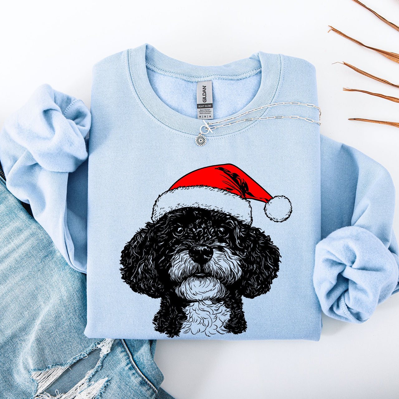Portuguese Water Dog Santa Christmas Dog Lover Cozy Holiday Scene With Whimsical Pup Sweatshirt