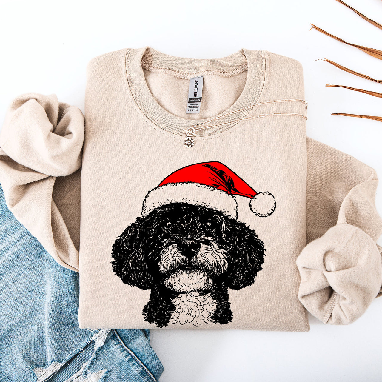 Portuguese Water Dog Santa Christmas Dog Lover Cozy Holiday Scene With Whimsical Pup Sweatshirt