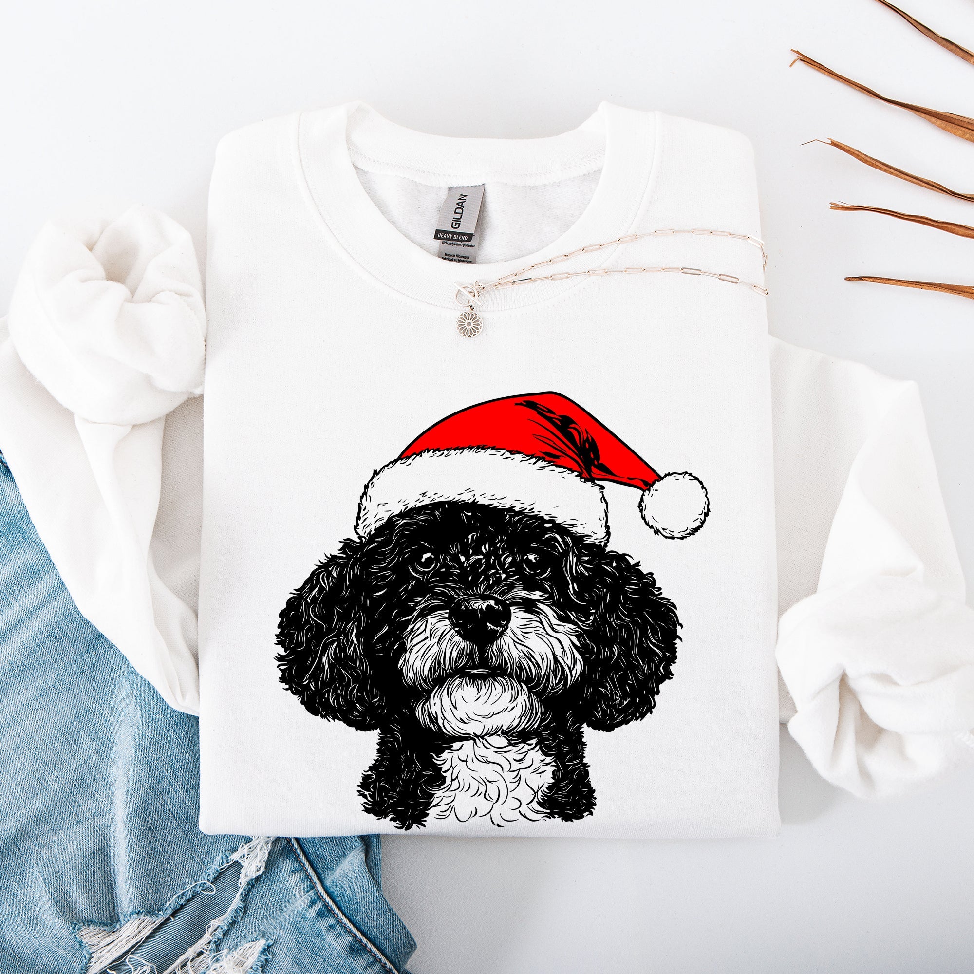 Portuguese Water Dog Santa Christmas Dog Lover Cozy Holiday Scene With Whimsical Pup Sweatshirt