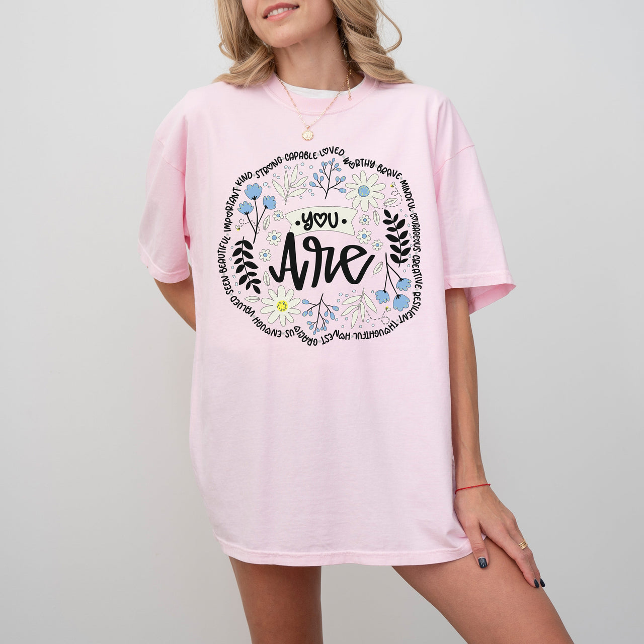 Positivity, You Are Enough, Flowers Retro Mental Health Self Care Comfort Colors Tee