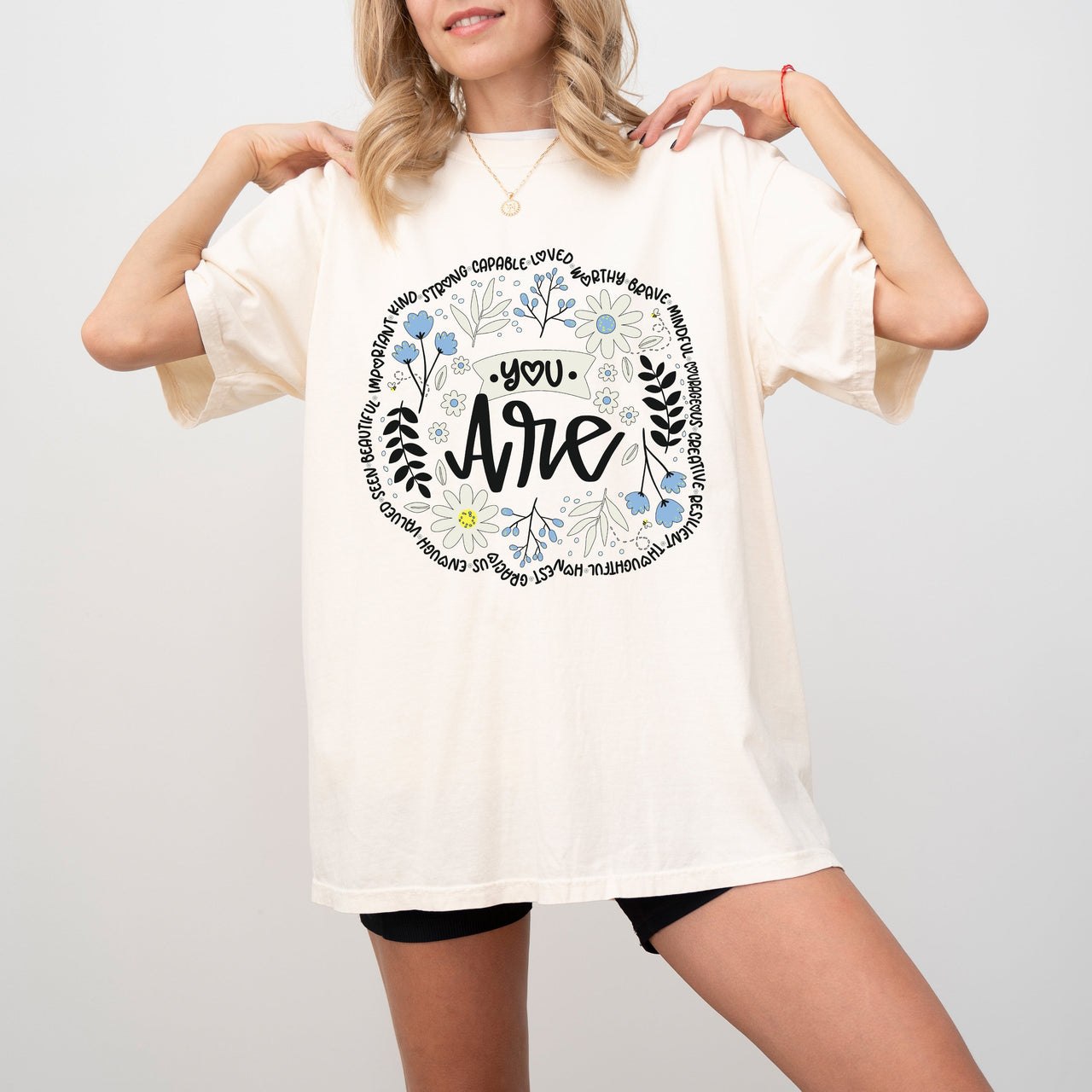Positivity, You Are Enough, Flowers Retro Mental Health Self Care Comfort Colors Tee