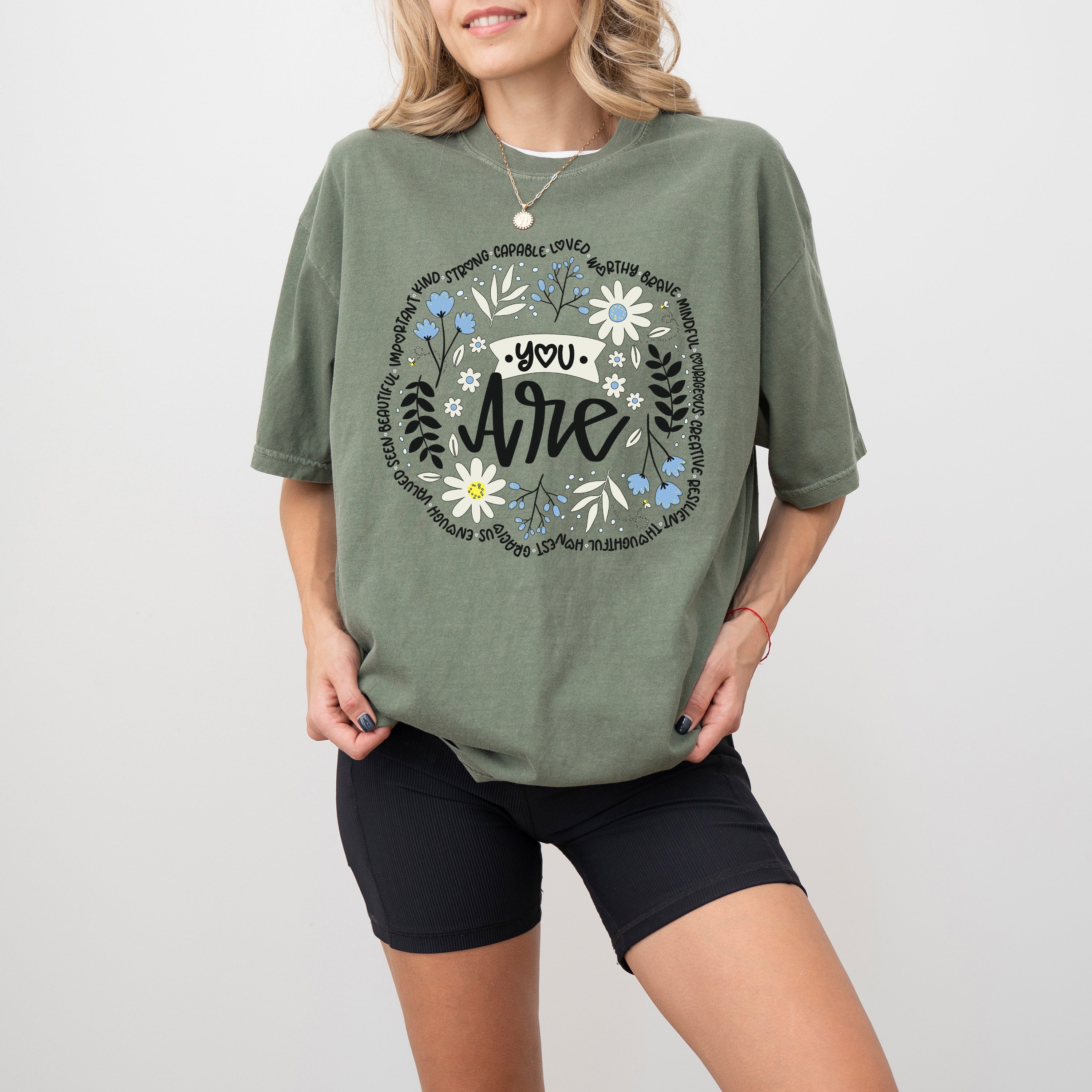 Positivity, You Are Enough, Flowers Retro Mental Health Self Care Comfort Colors Tee