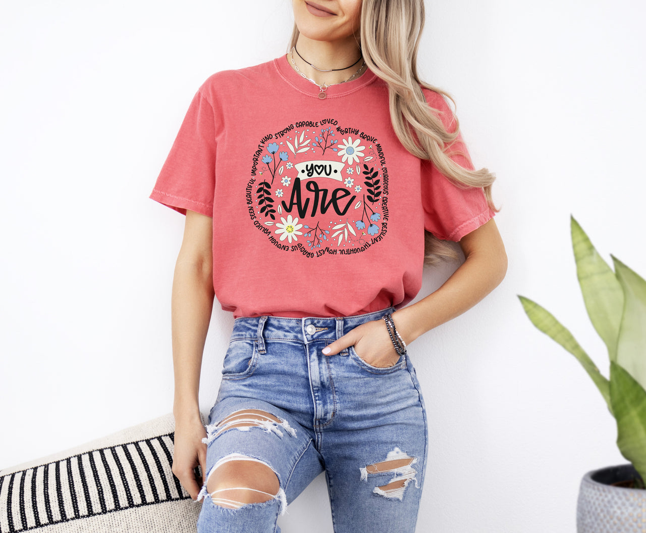 Positivity, You Are Enough, Flowers Retro Mental Health Self Care Comfort Colors Tee