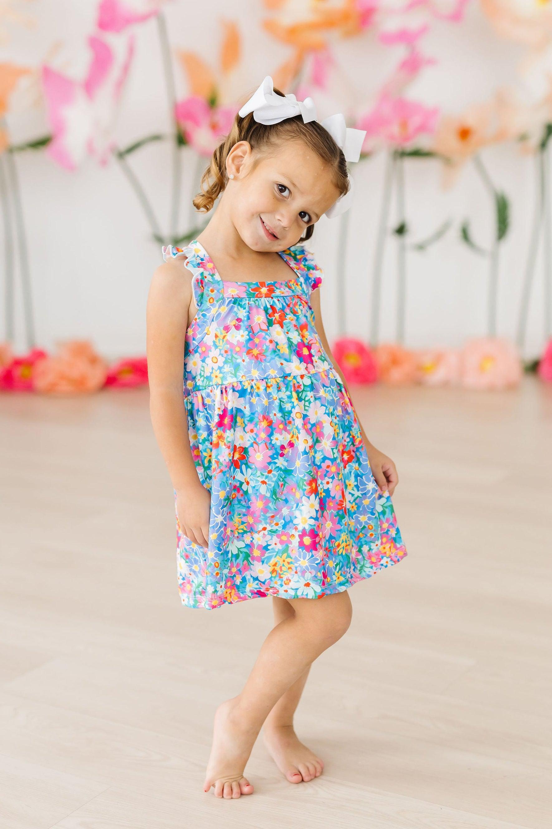 Preppy Floral Ruffle Cross Back Dress
