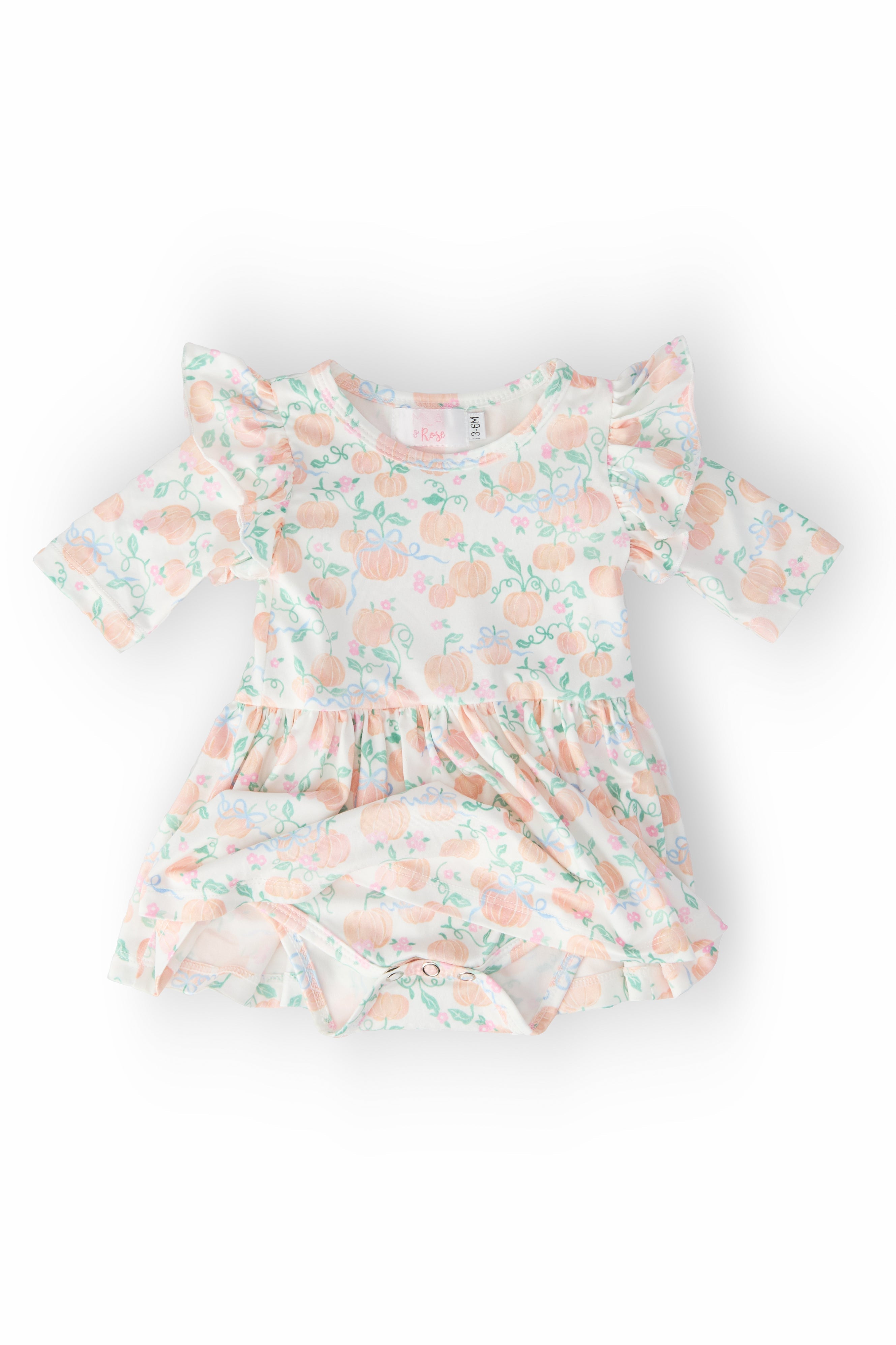 Pretty Pumpkins 3/4 Sleeve Flutter Twirl Bodysuit