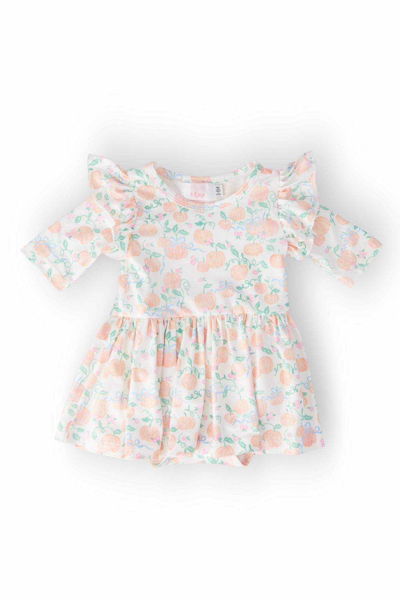 Pretty Pumpkins 3/4 Sleeve Flutter Twirl Bodysuit