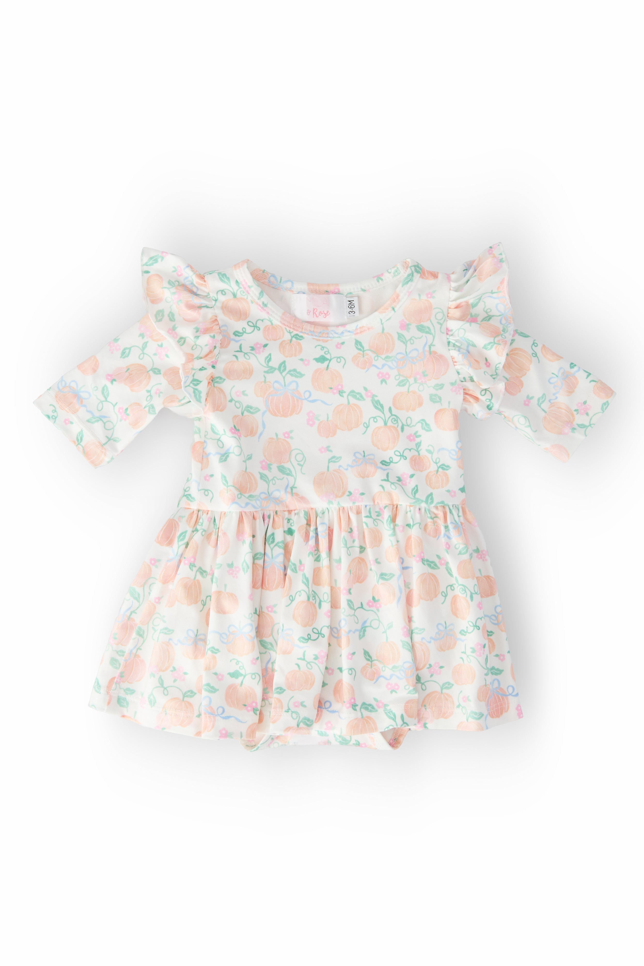 Pretty Pumpkins 3/4 Sleeve Flutter Twirl Bodysuit