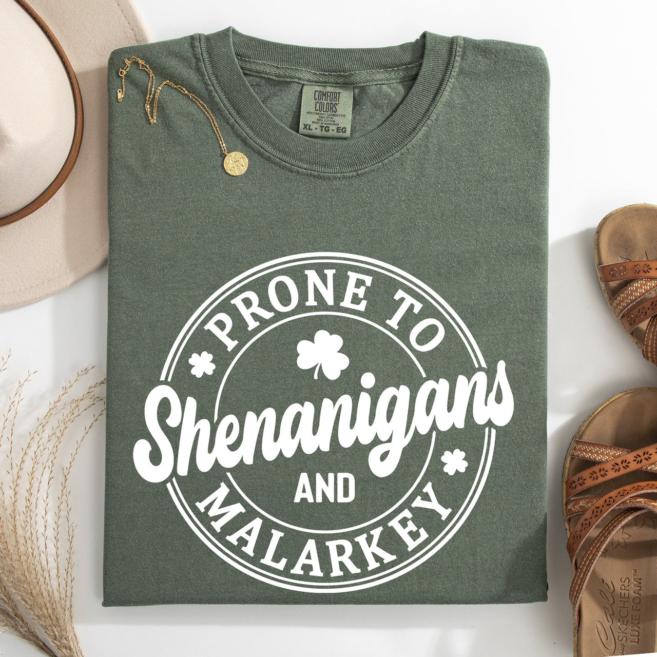Prone To Shenanigans And Malarkey St Patrick's Day Shamrock Leprechaun Comfort Colors Tee