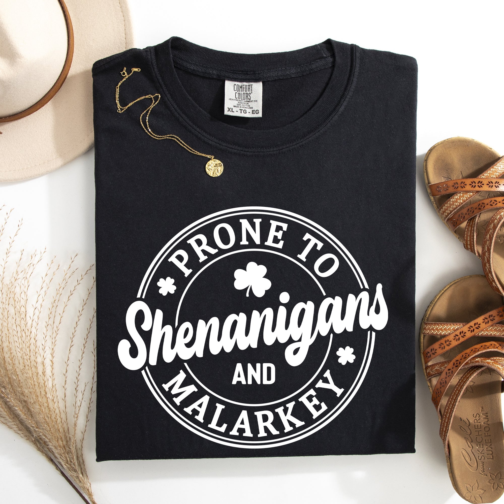 Prone To Shenanigans And Malarkey St Patrick's Day Shamrock Leprechaun Comfort Colors Tee