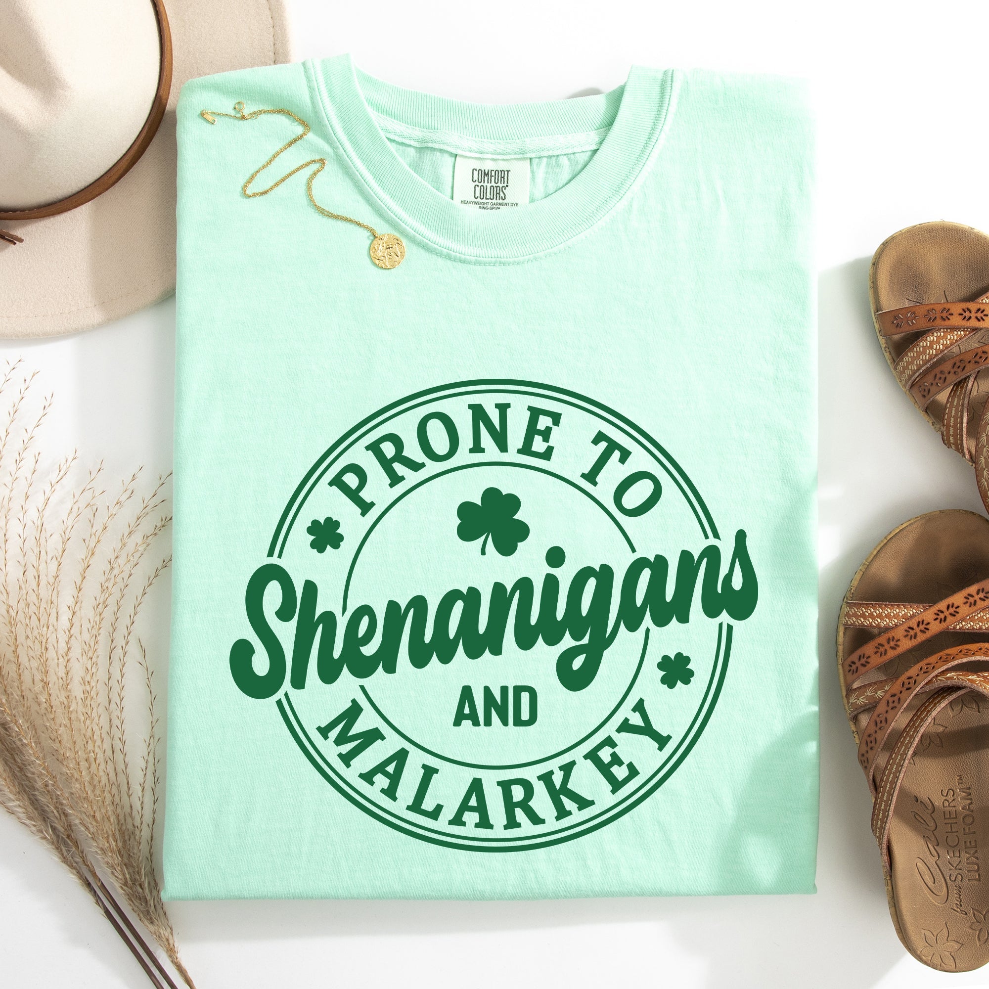 Prone To Shenanigans And Malarkey St Patrick's Day Shamrock Leprechaun Comfort Colors Tee