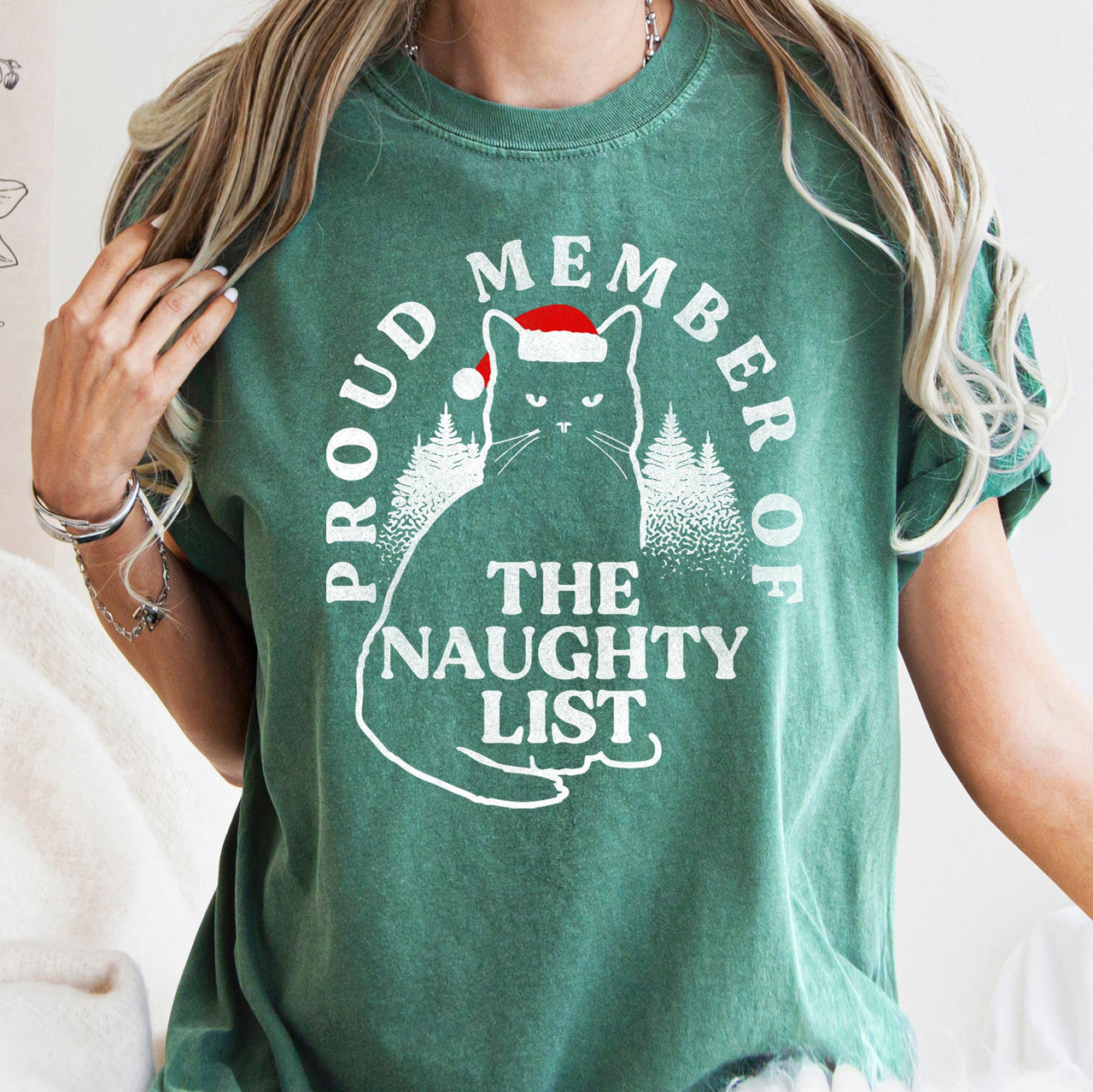 Proud Member Of The Naughty List Cat Christmas Santa Festive Edition Comfort Colors Tee