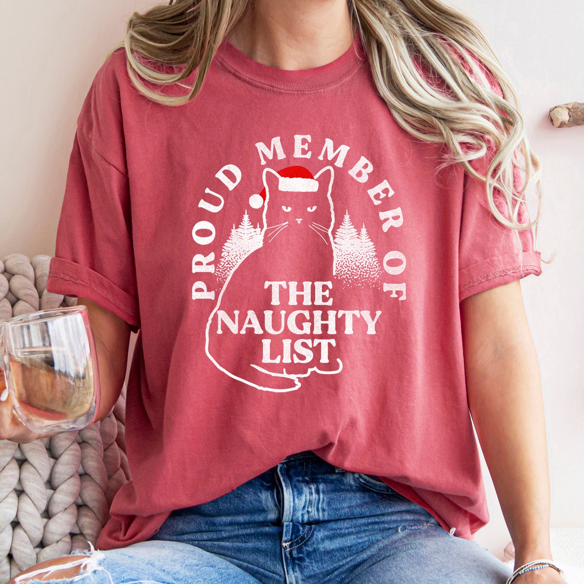 Proud Member Of The Naughty List Cat Christmas Santa Festive Edition Comfort Colors Tee