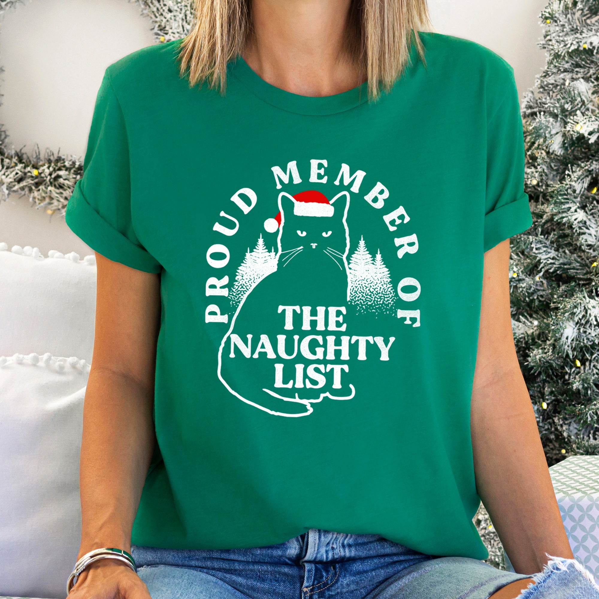 Proud Member Of The Naughty List Cat Christmas Santa Claus Edition Comfort Colors Tee
