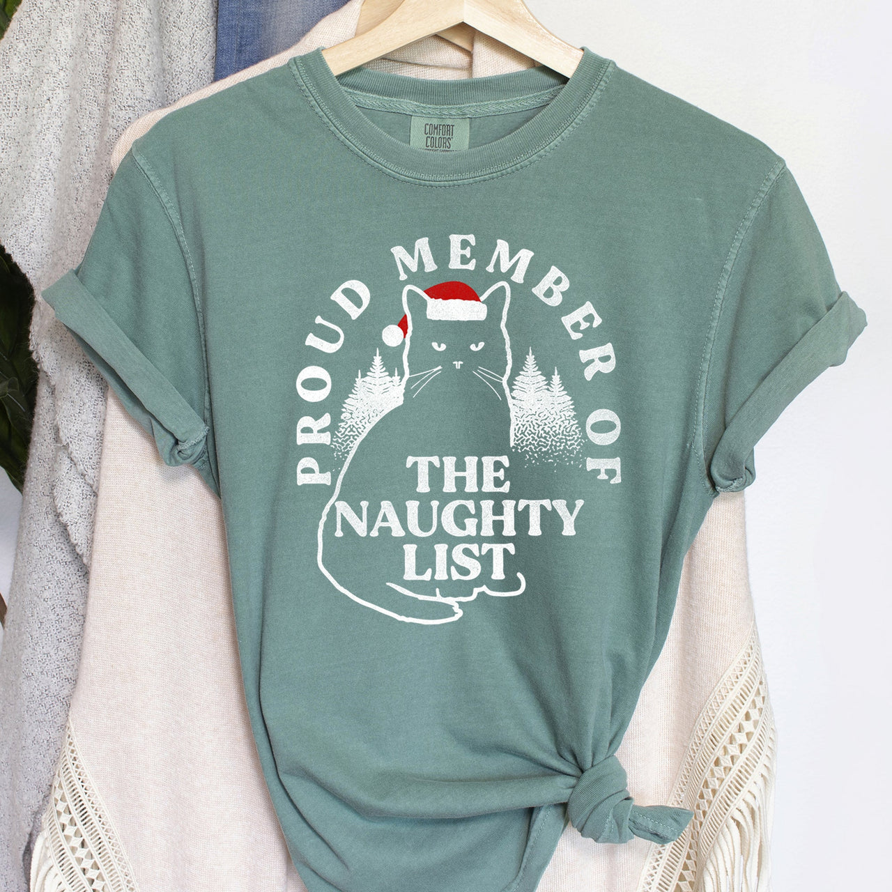 Proud Member Of The Naughty List Cat Christmas Santa Festive Edition Comfort Colors Tee