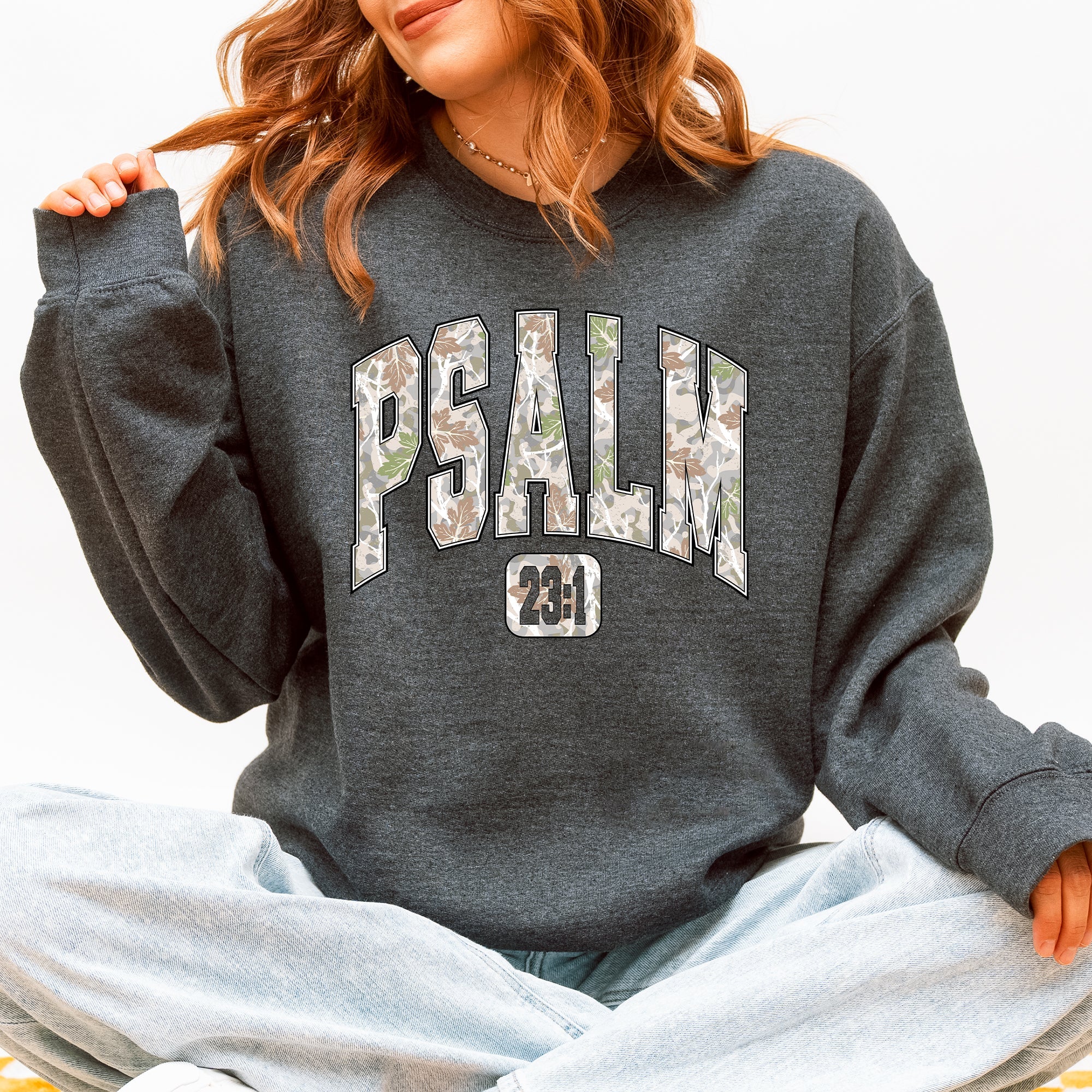 Psalm 23 Camo Christmas Faith Gospel Cozy Vintage Holiday Seasonal Graphic Sweatshirt