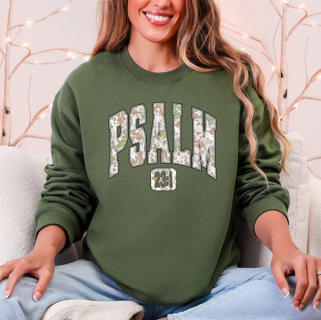 Psalm 23 Camo Christmas Faith Gospel Cozy Vintage Holiday Seasonal Graphic Sweatshirt