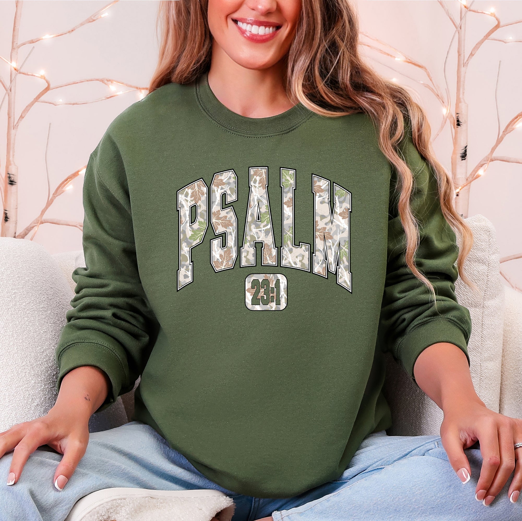 Psalm 23 Camo Christmas Faith Gospel Cozy Vintage Holiday Seasonal Graphic Sweatshirt