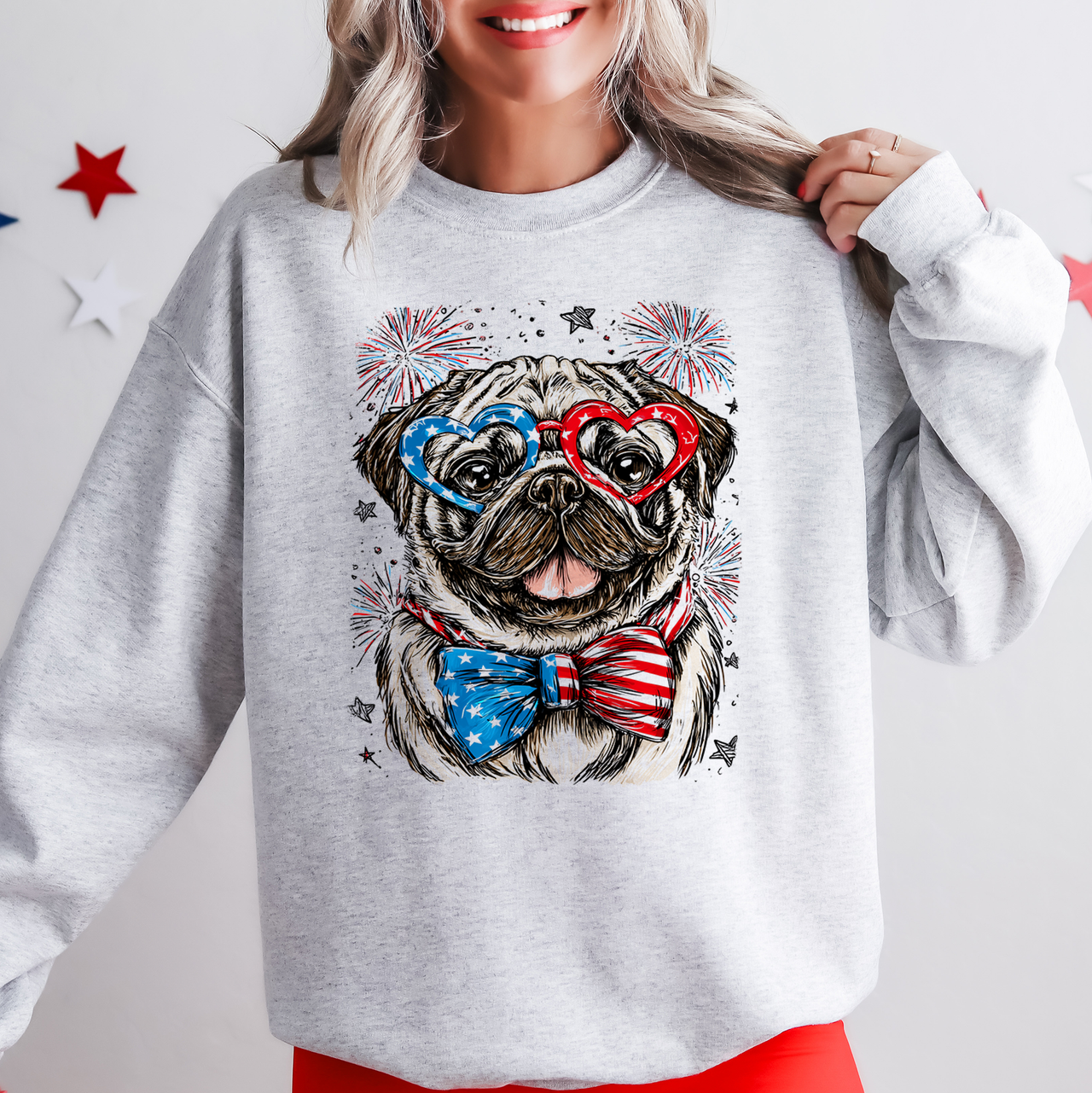 Pug Patriotic Dog USA 4th Of July Pride Pet Lover Edition Stars And Stripes Americana Celebration Sweatshirt