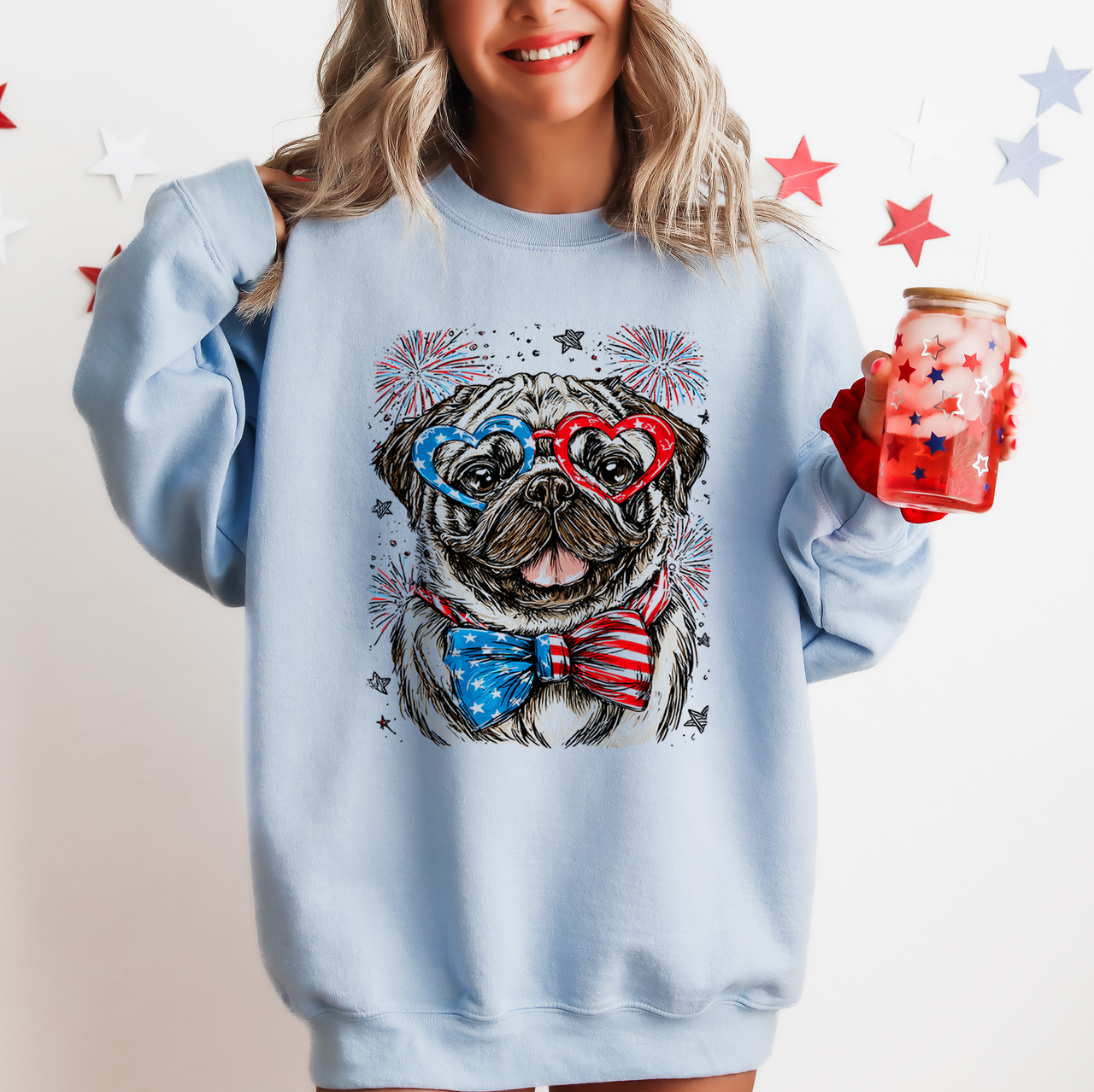 Pug Patriotic Dog USA 4th Of July Pride Pet Lover Edition Stars And Stripes Americana Celebration Sweatshirt