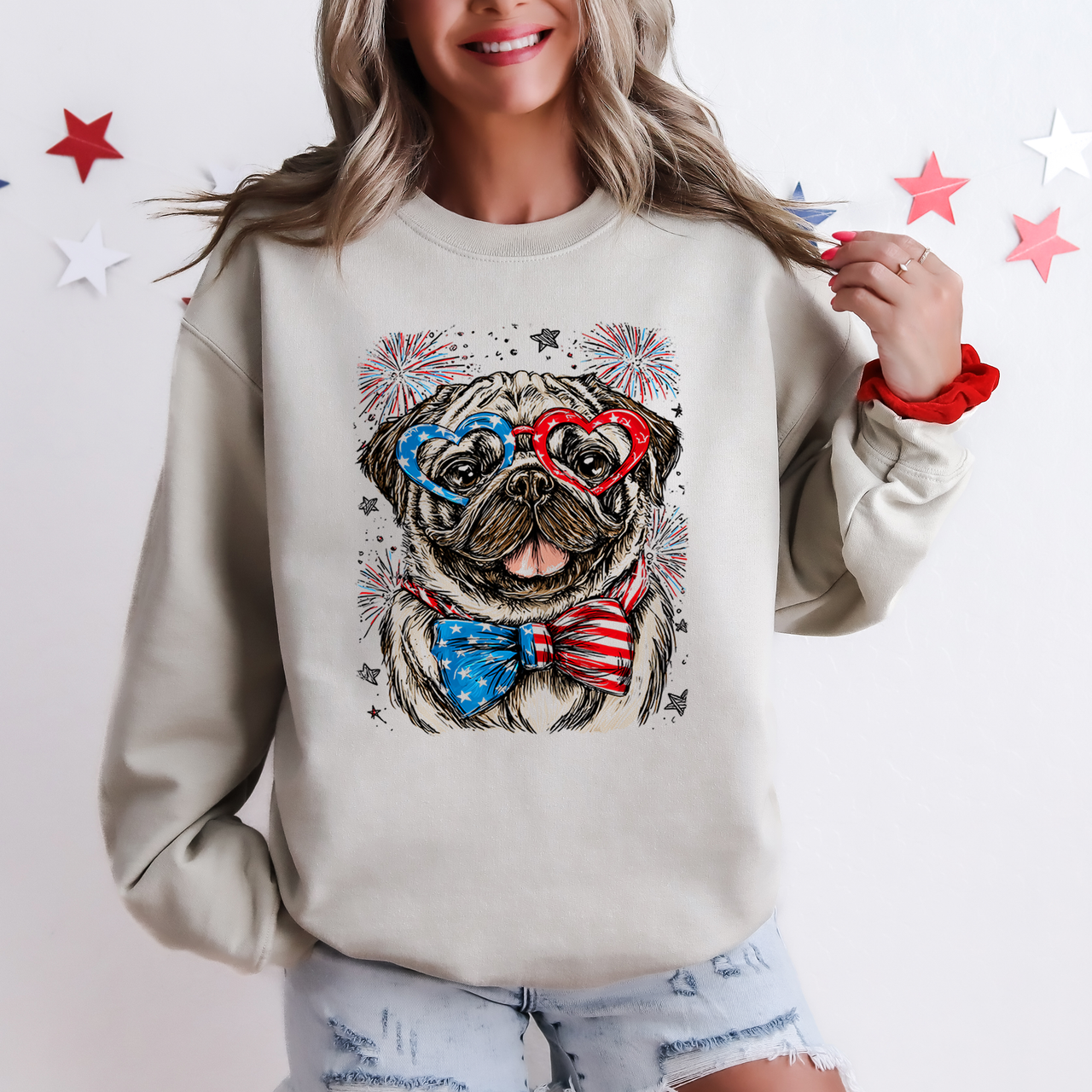 Pug Patriotic Dog USA 4th Of July Pride Pet Lover Edition Stars And Stripes Americana Celebration Sweatshirt