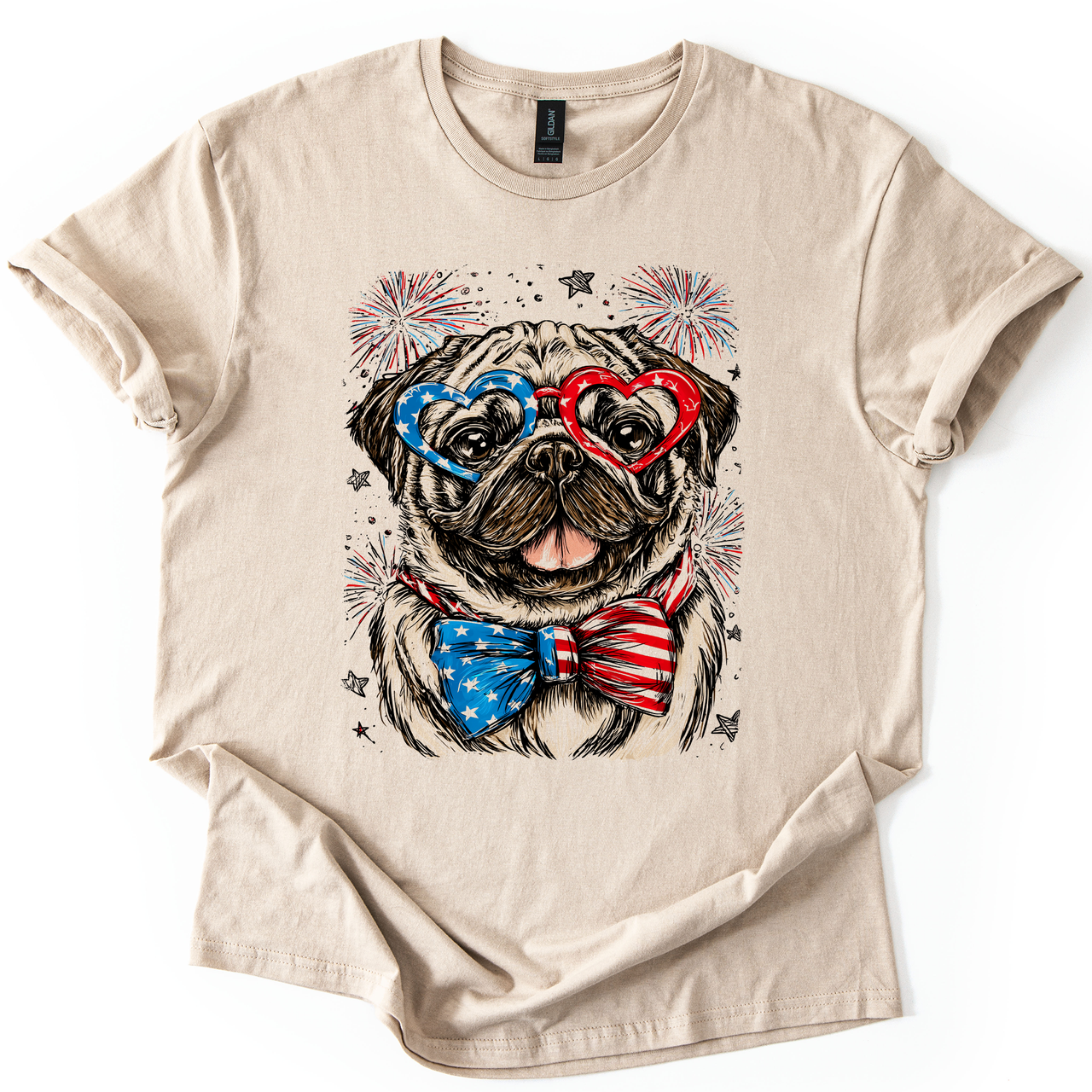 Pug Patriotic Dog USA Fourth Of July Pet Lover Soft Style All American Pup Graphic Tee