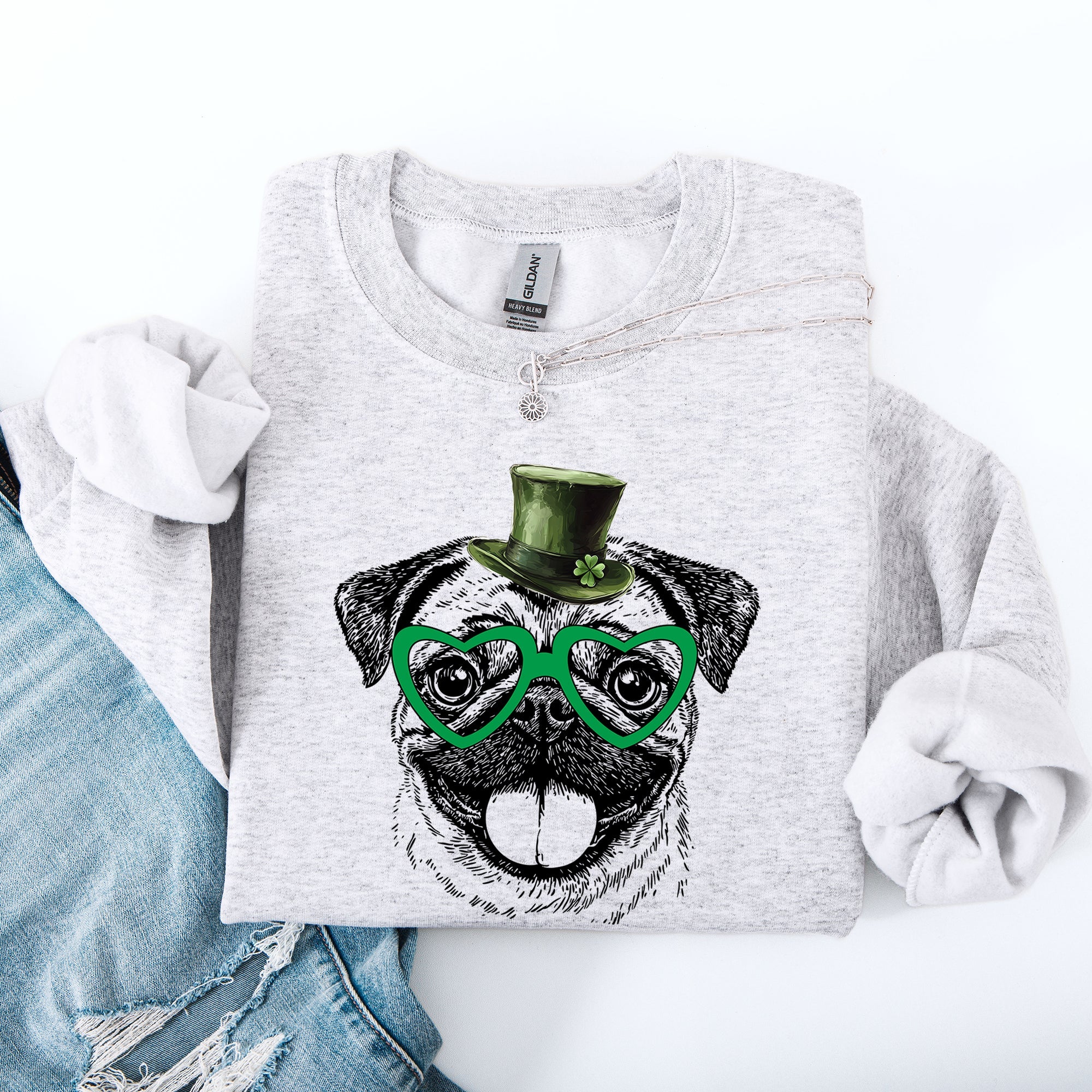 Pug Adorable Dog St. Patrick's Day Lucky Irish Shamrock Spirit Cozy Warm Sweatshirt