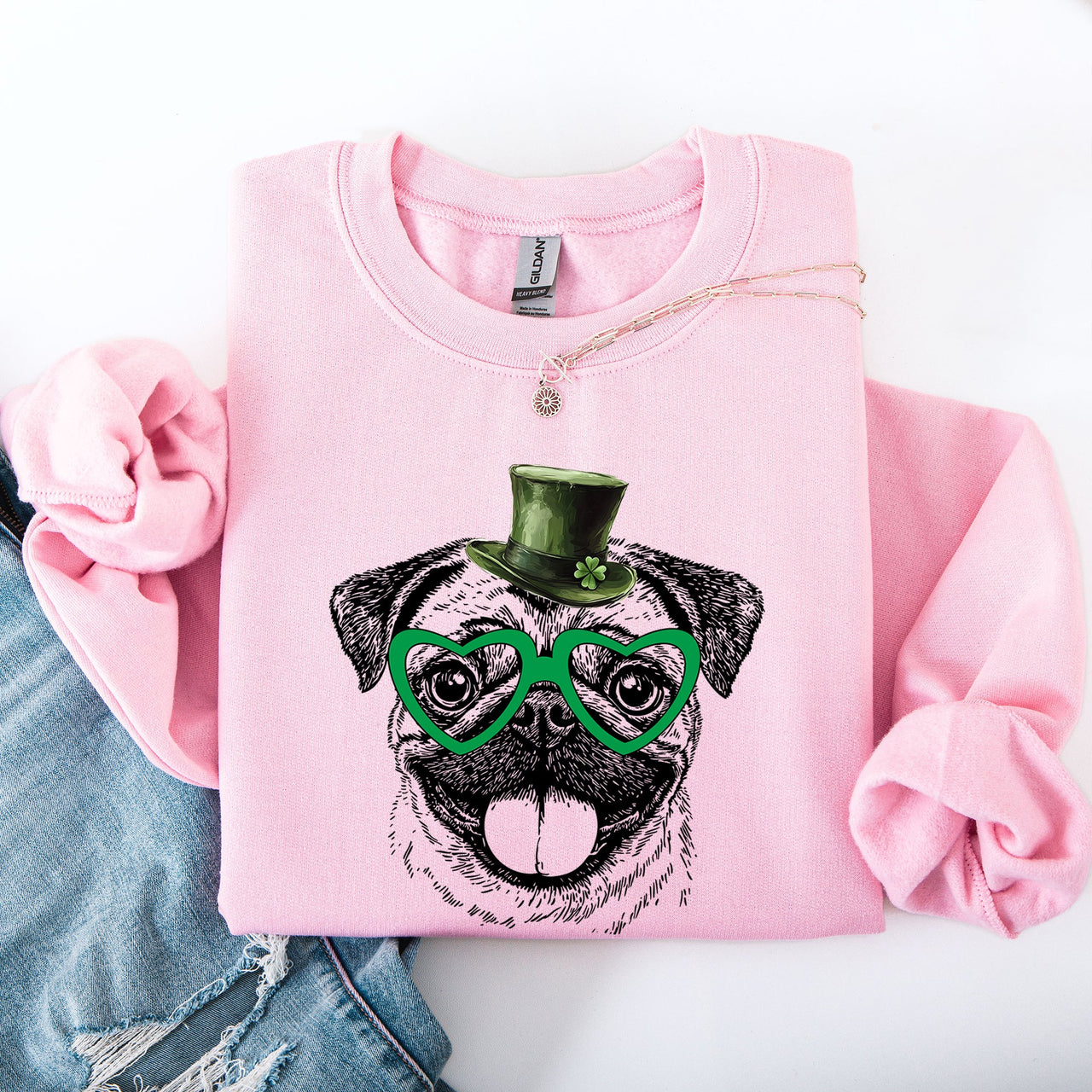 Pug Adorable Dog St. Patrick's Day Lucky Irish Shamrock Spirit Cozy Warm Sweatshirt