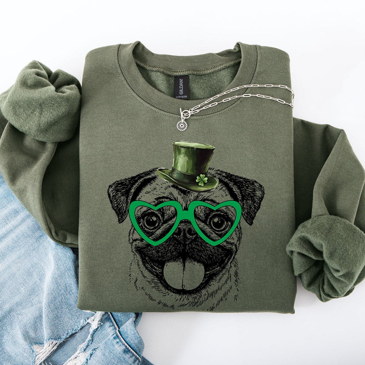 Pug Adorable Dog St. Patrick's Day Lucky Irish Shamrock Spirit Cozy Warm Sweatshirt