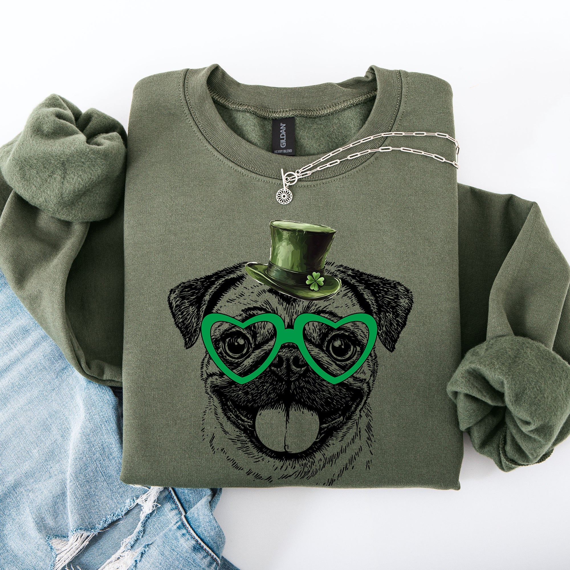 Pug Adorable Dog St. Patrick's Day Lucky Irish Shamrock Spirit Cozy Warm Sweatshirt