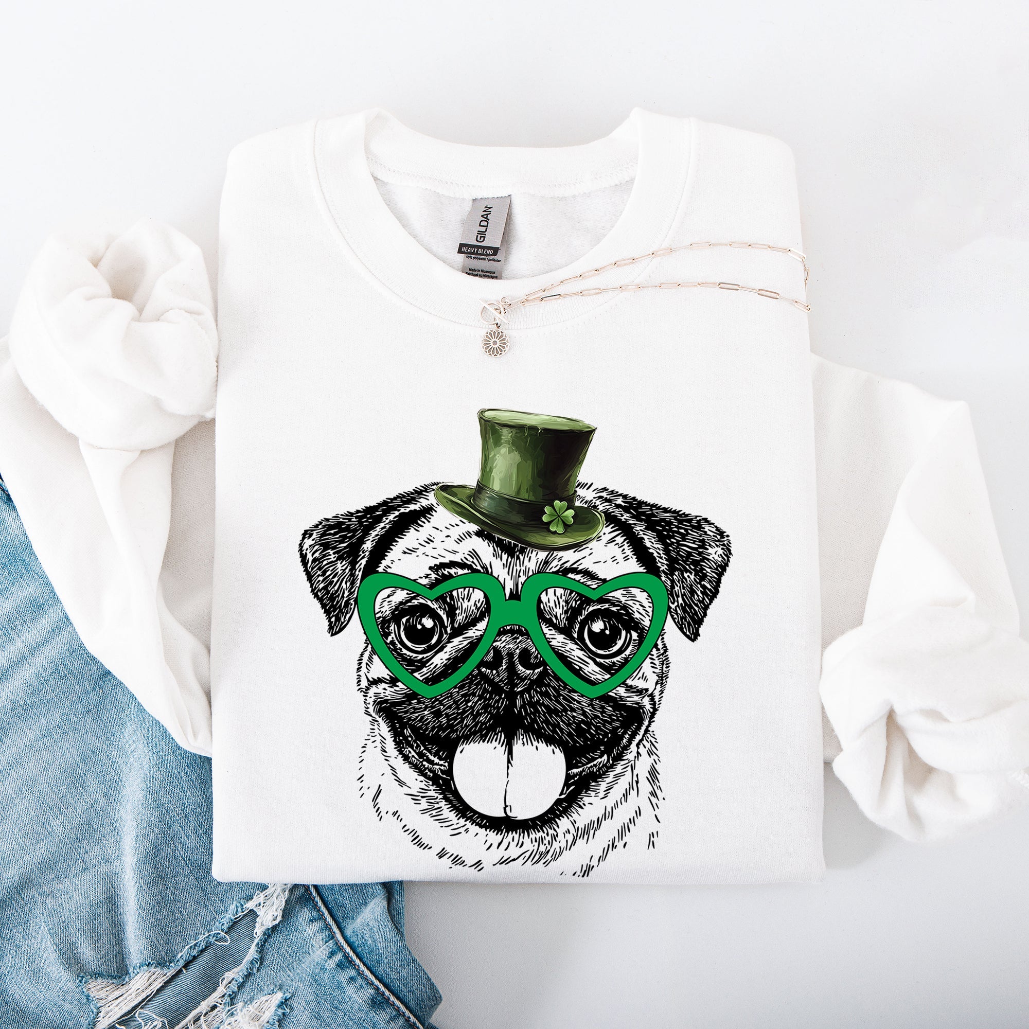 Pug Adorable Dog St. Patrick's Day Lucky Irish Shamrock Spirit Cozy Warm Sweatshirt